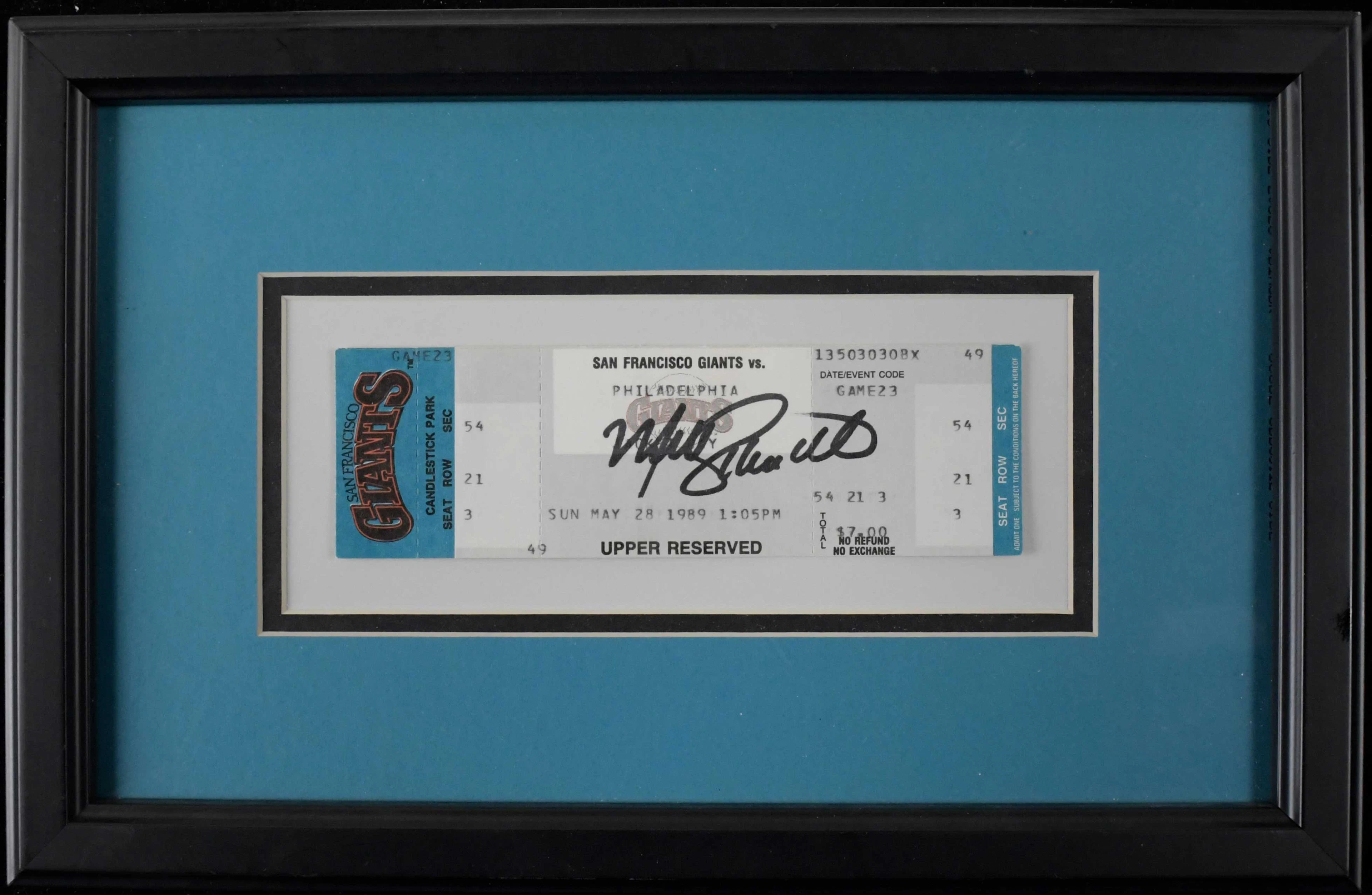 "Mike Schmidt signed 1989 final game full ticket (NM framed)