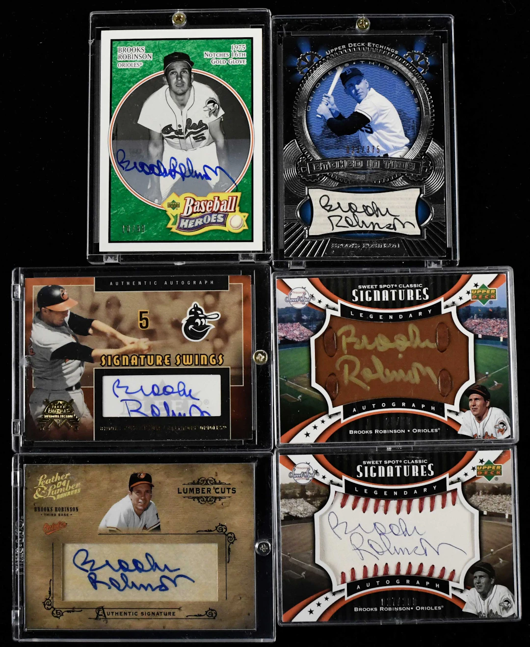 "Lot of (6) Brooks Robinson signed serial numbered insert cards (NM-NM/MT)