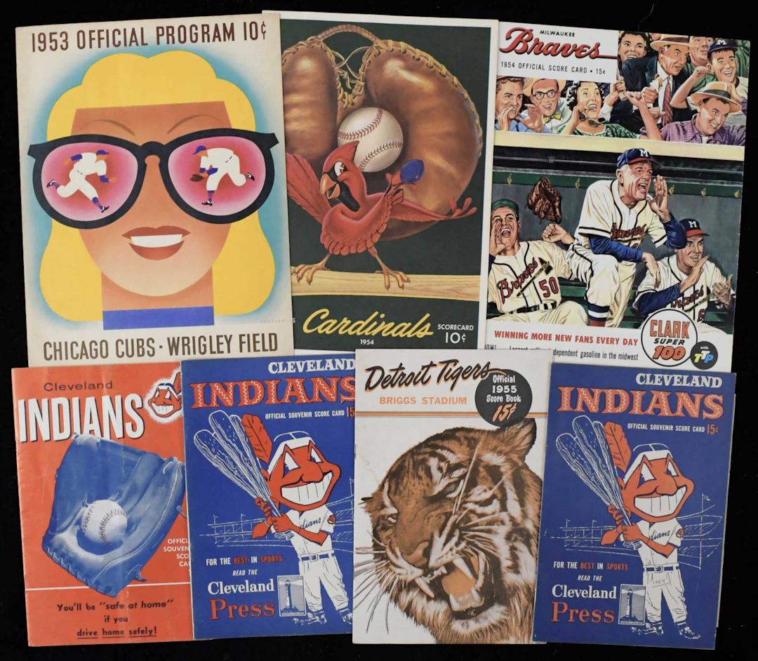 "Lot of (7) baseball programs from 1953-1955 with White...