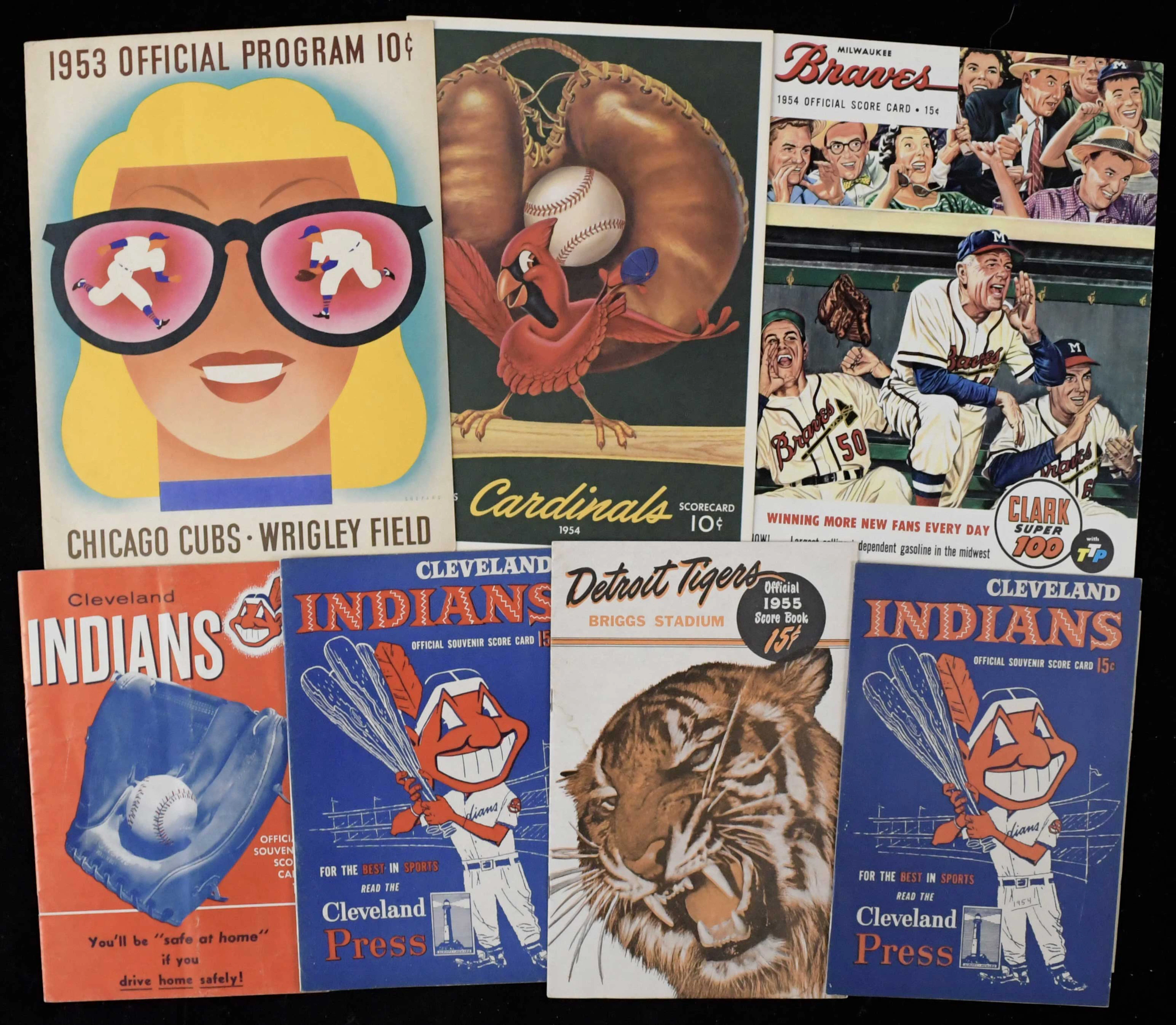 "Lot of (7) baseball programs from 1953-1955 with White...