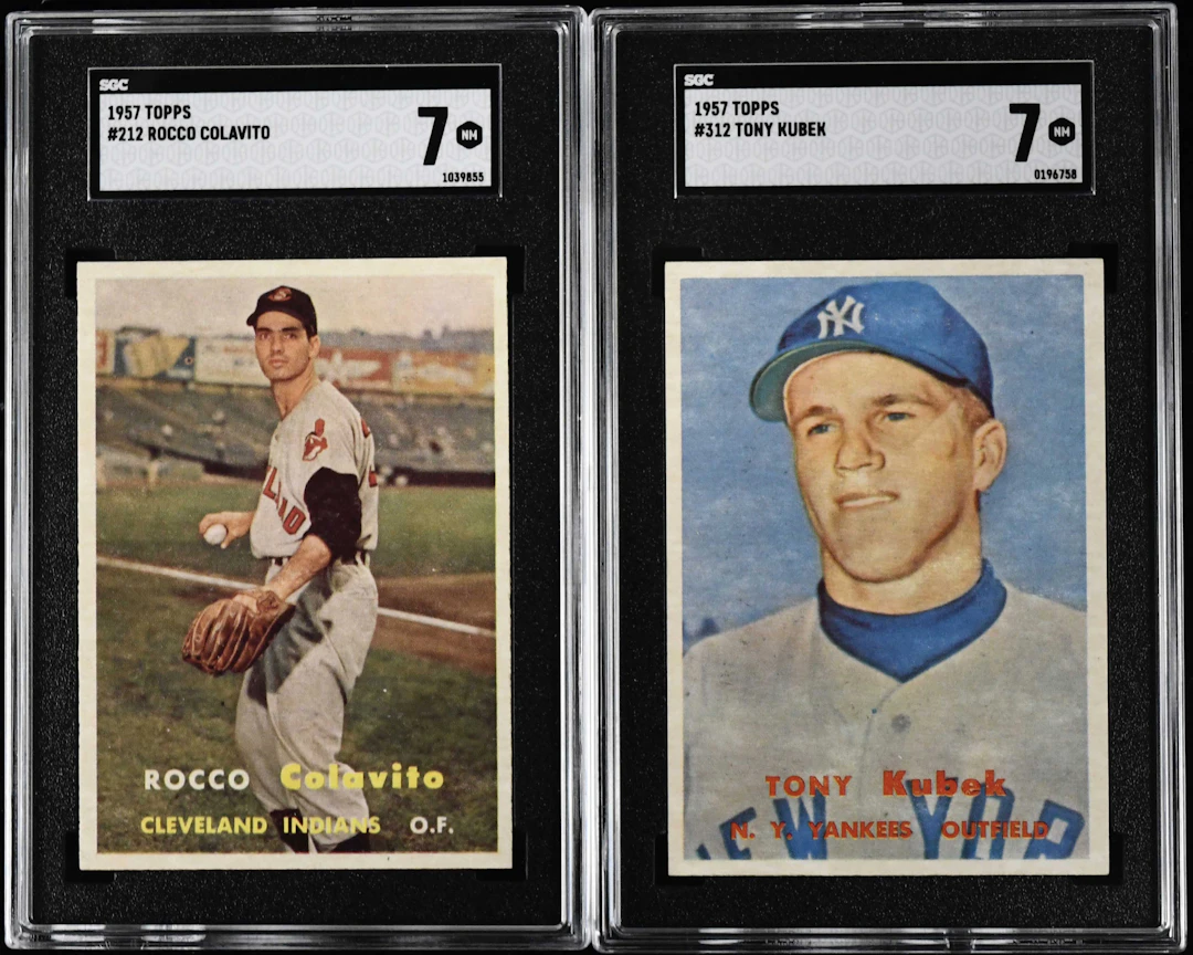 1957 Topps #212 Rockey Colavito and 312 Tony Kubek (SGC 7...