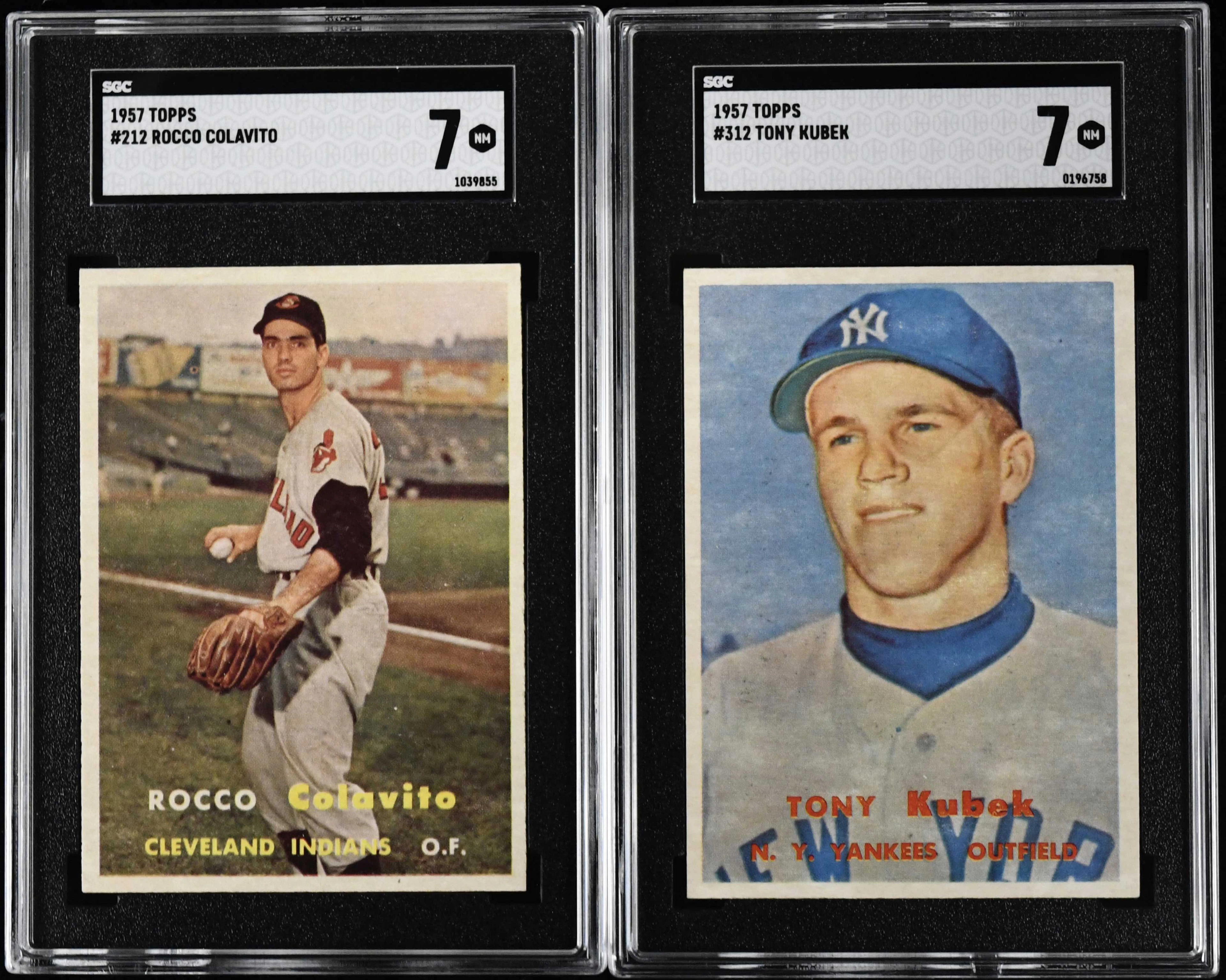1957 Topps #212 Rockey Colavito and 312 Tony Kubek (SGC 7...