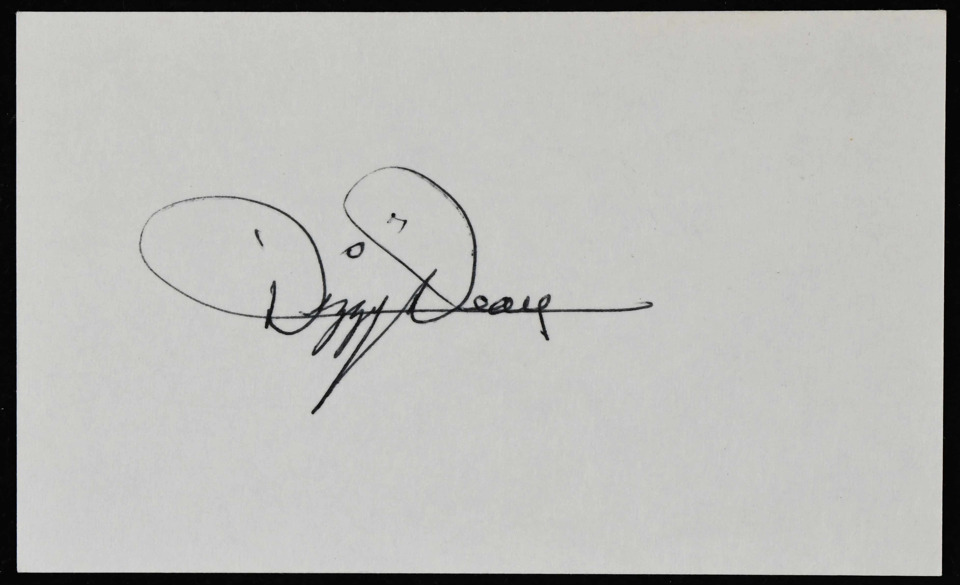 Dizzy Dean autographed index card (EX/MT) Signed in ink...