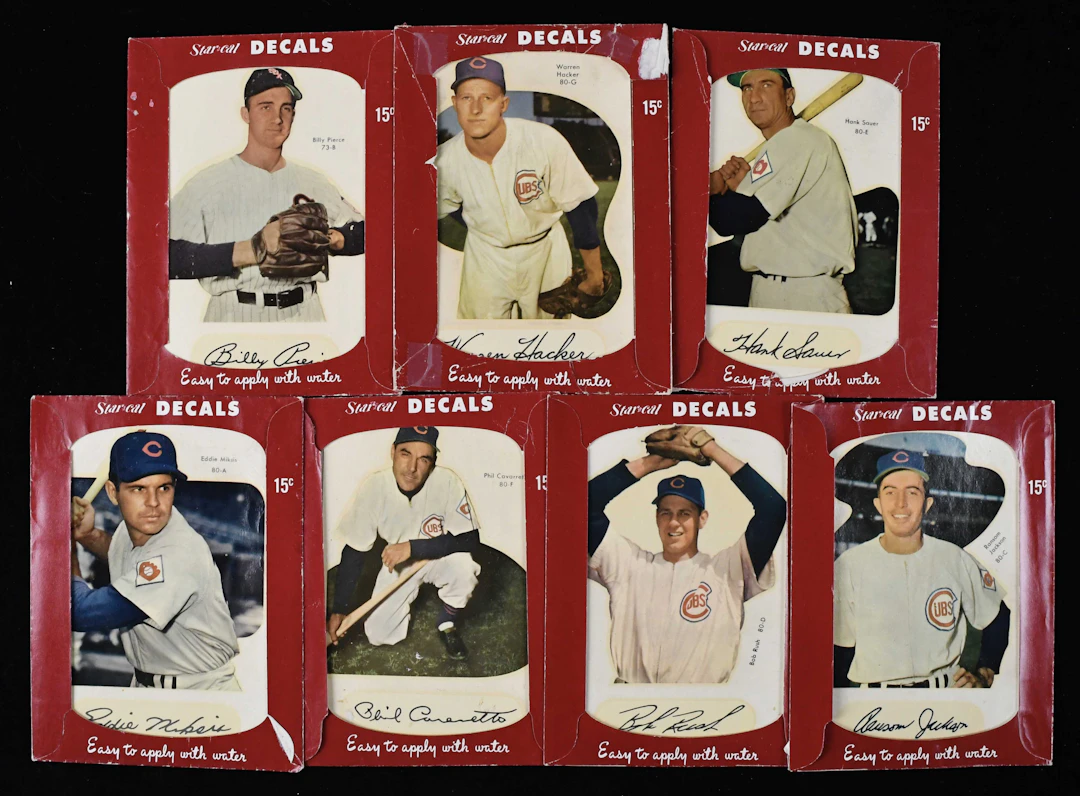 "Lot of (7) 1952 Star-Cal Decals Chicago Cubs and White...