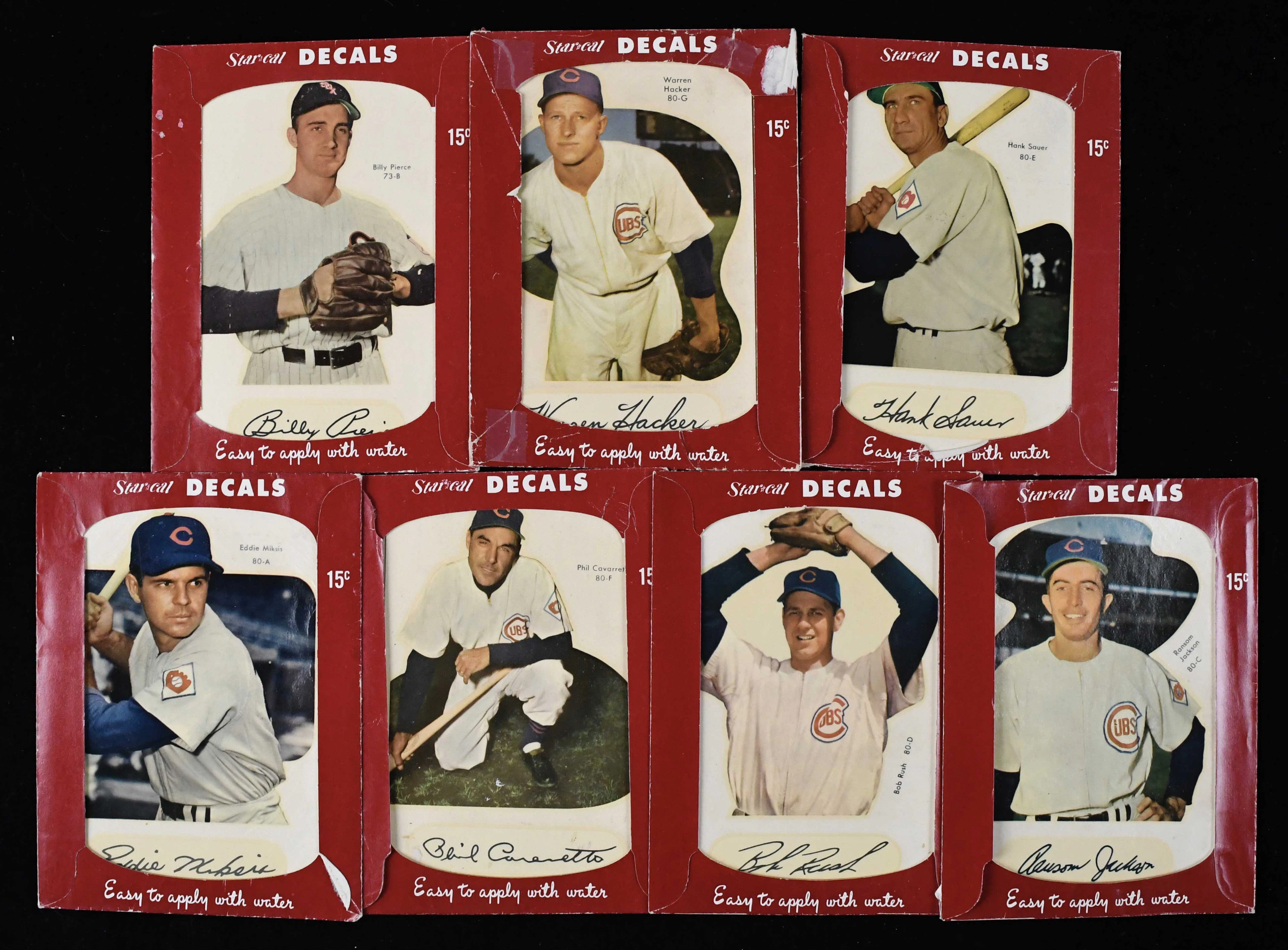 "Lot of (7) 1952 Star-Cal Decals Chicago Cubs and White...