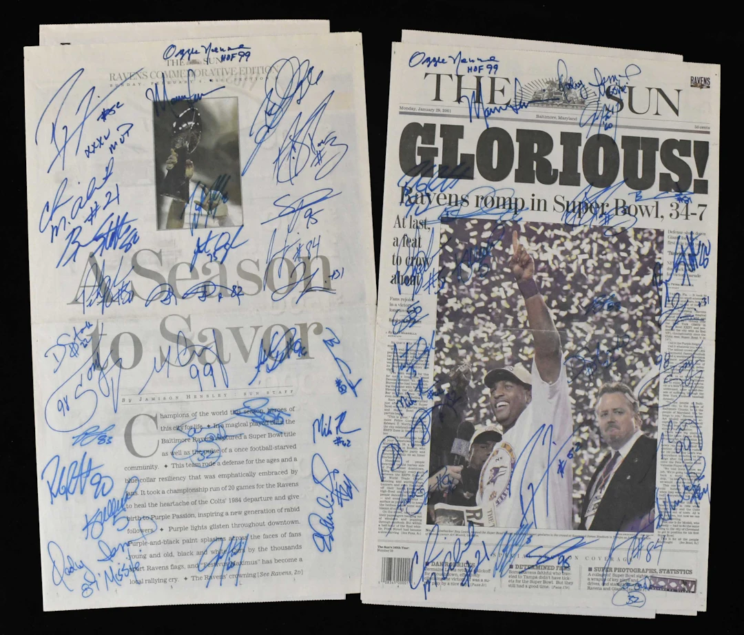 "Pair of Baltimore Ravens Super Bowl newspaper front pages