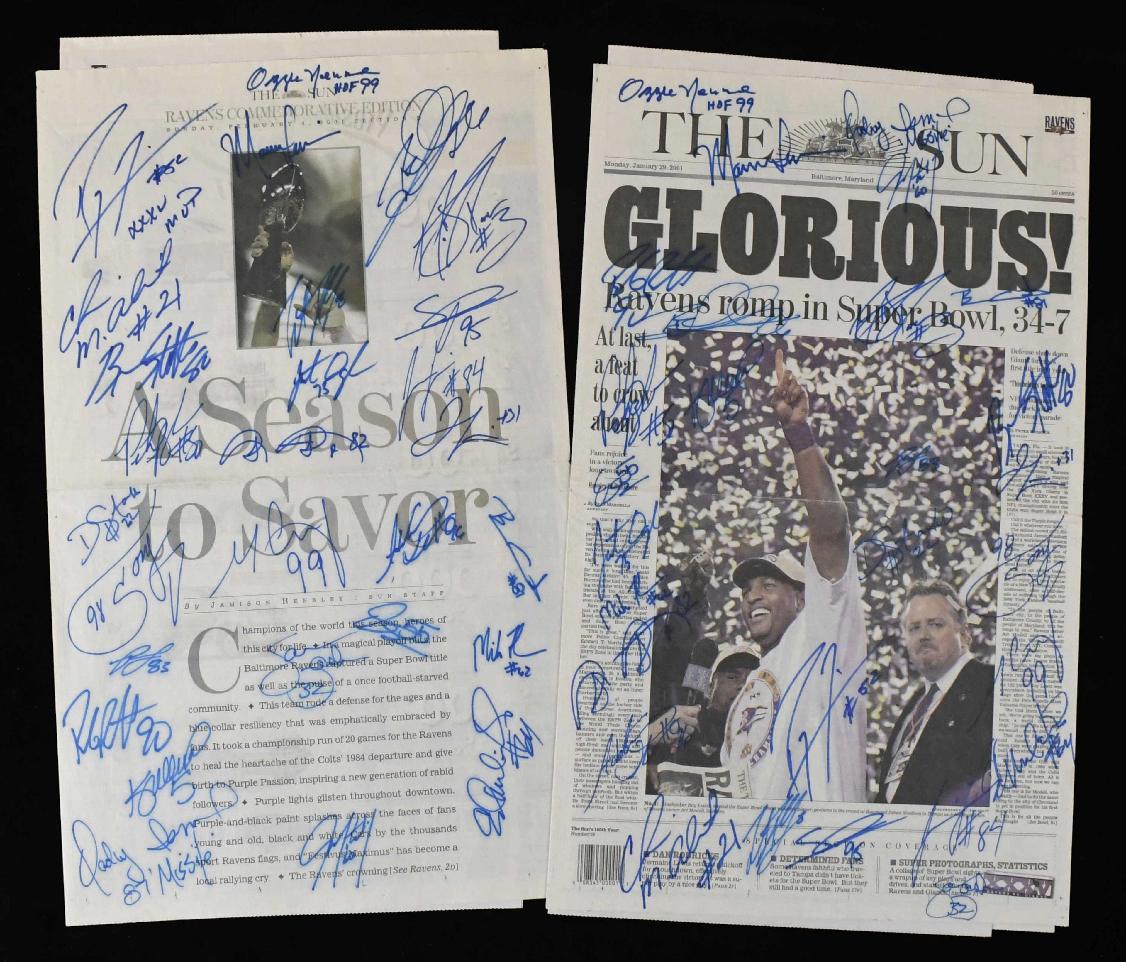 "Pair of Baltimore Ravens Super Bowl newspaper front pages