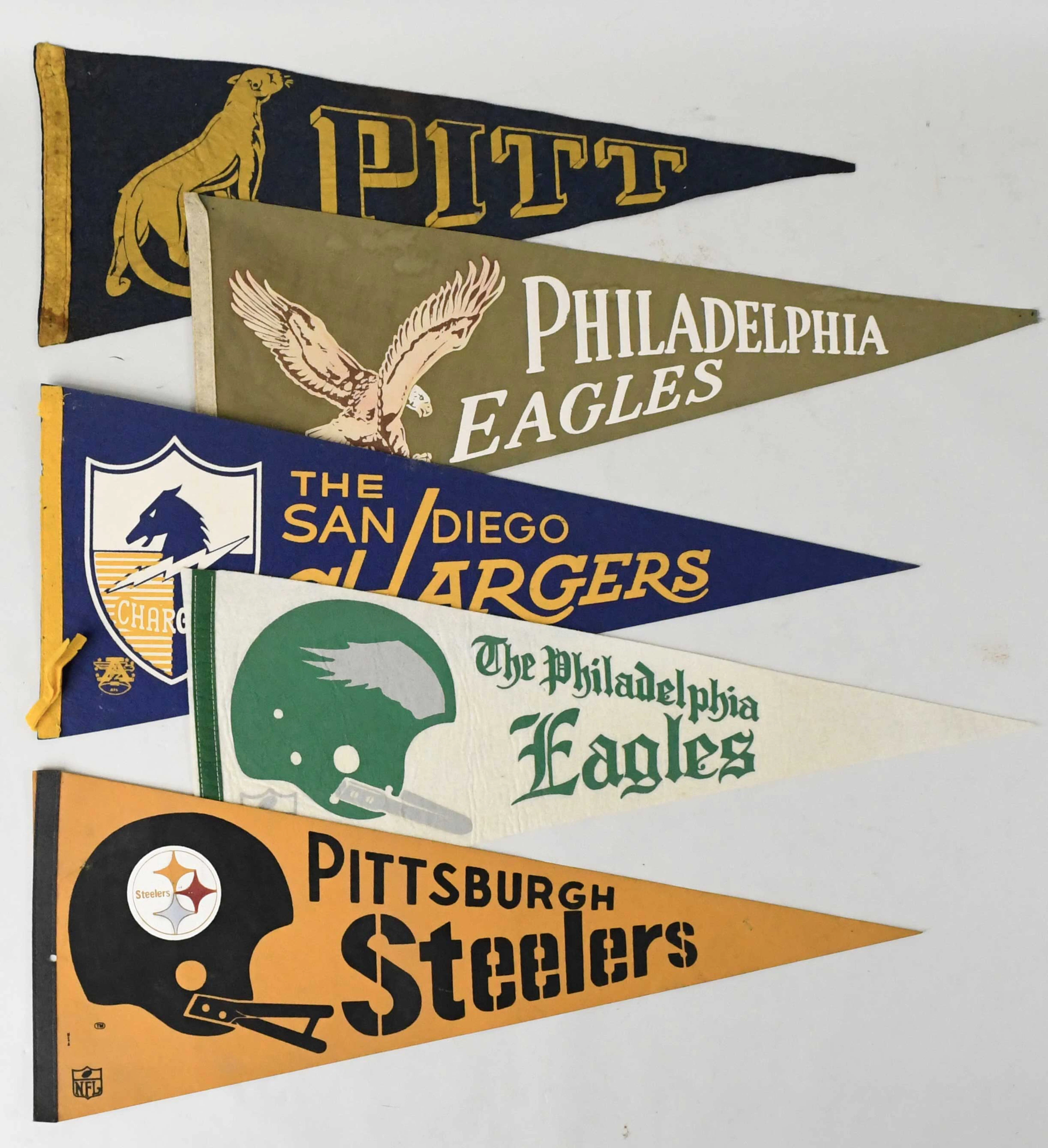 "Lot of (21) full-size 1960s-2000s football team pennants