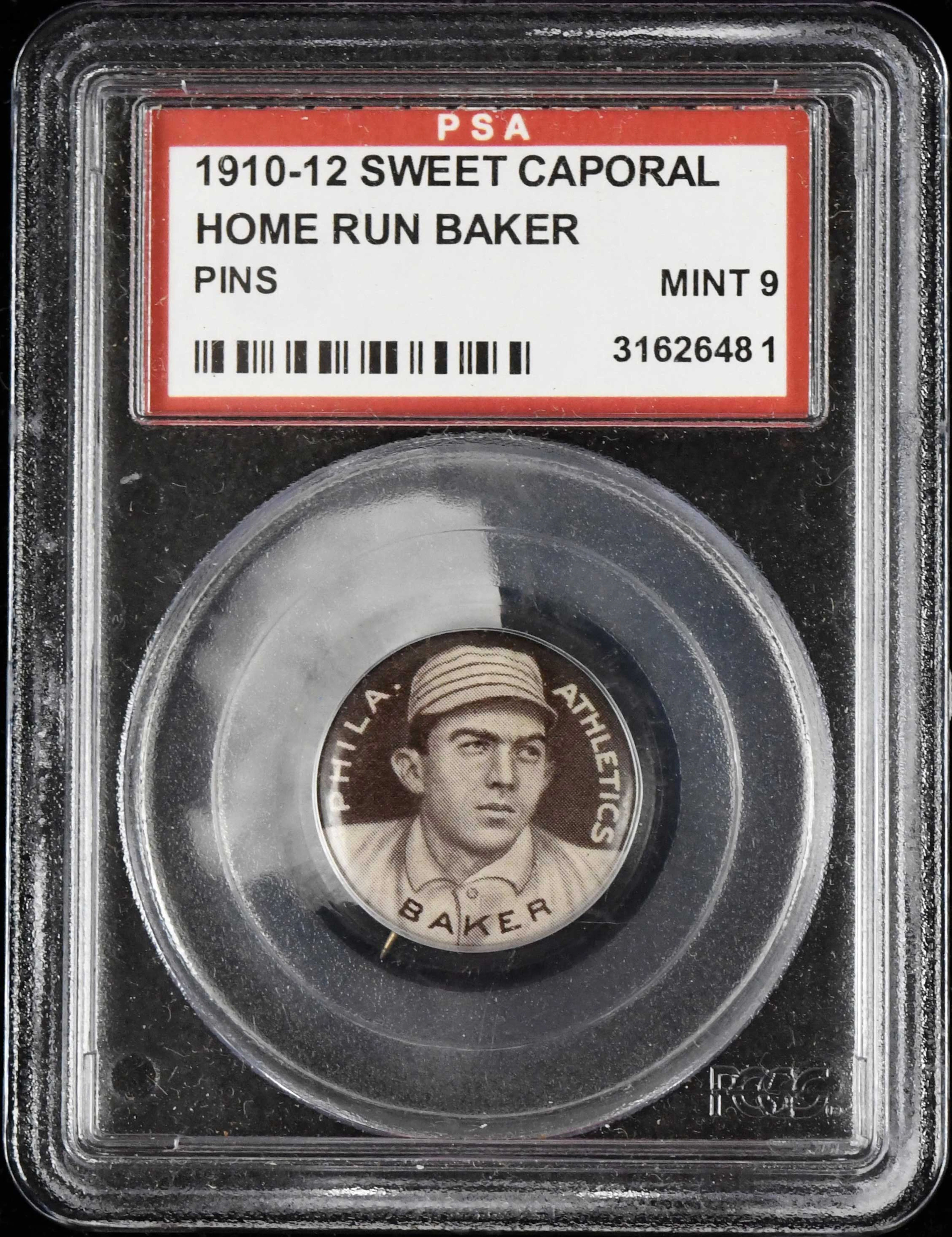 1910-12 Sweet Caporal Pins Home Run Baker (PSA Mint 9) Little mentionable wear