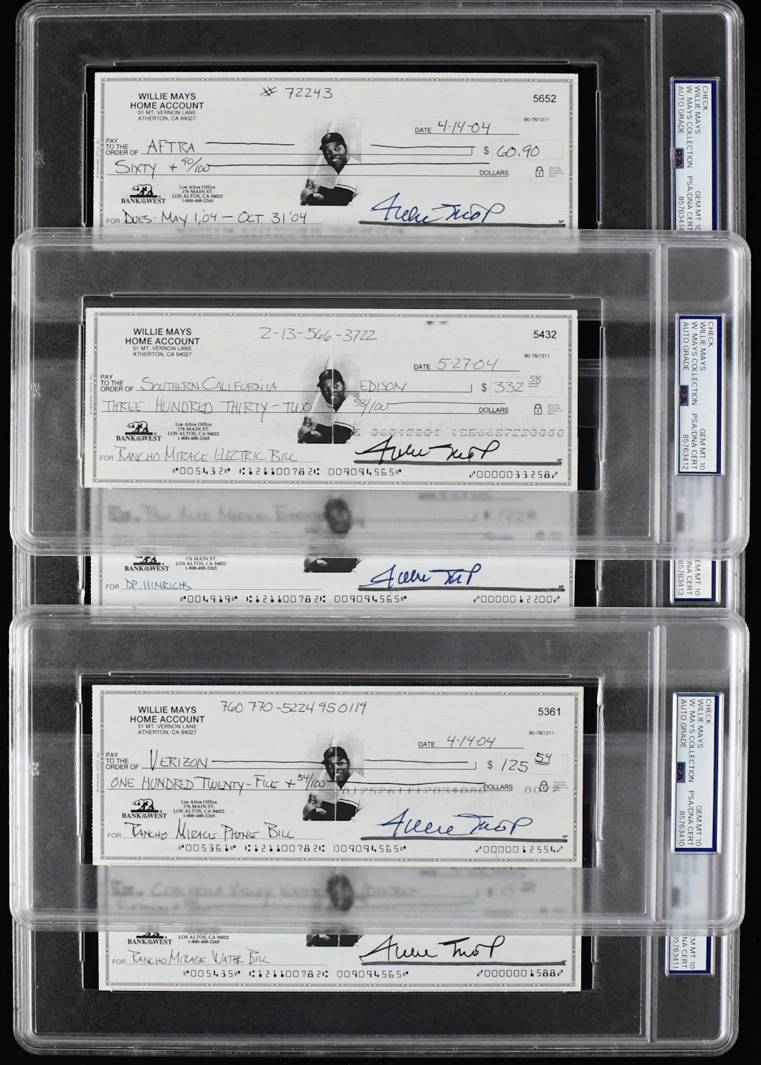 "Lot of (5) Willie Mays autographed checks (PSA/DNA Gem...
