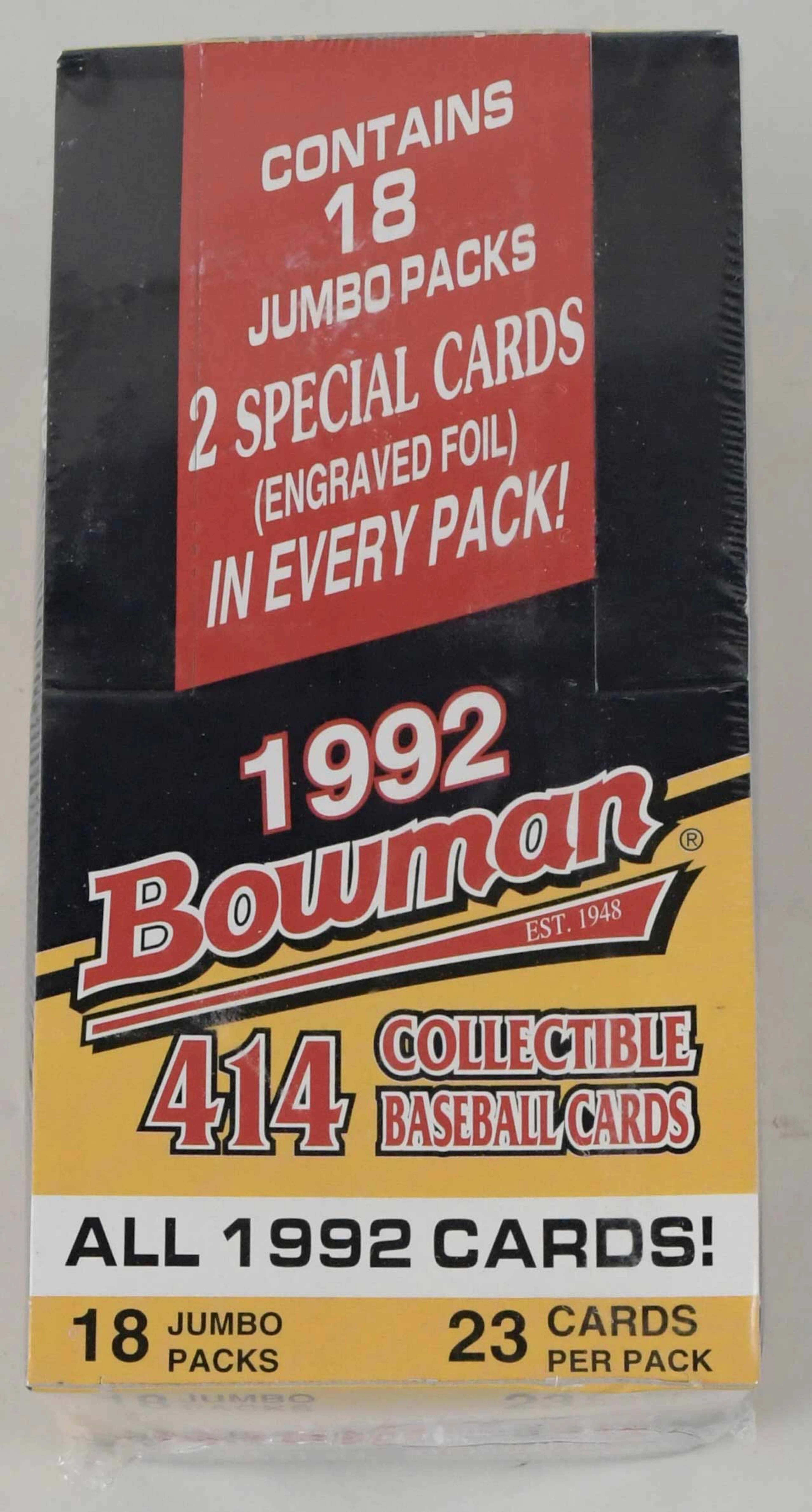 "1992 Bowman factory-sealed Jumbo box with (18) packs...