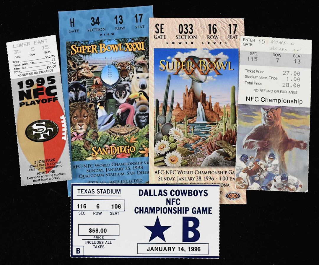 "Lot of (10) NFL postseason and Super Bowl ticket stubs (VG-NM)