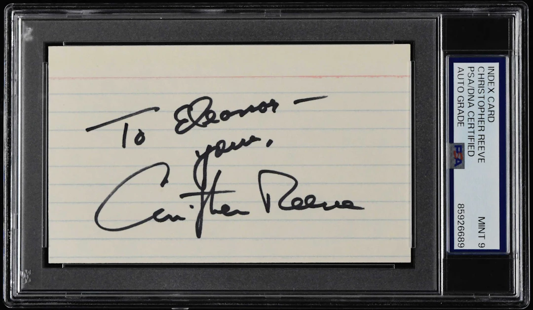 Christopher Reeve autographed index card (PSA/DNA Mint 9)...