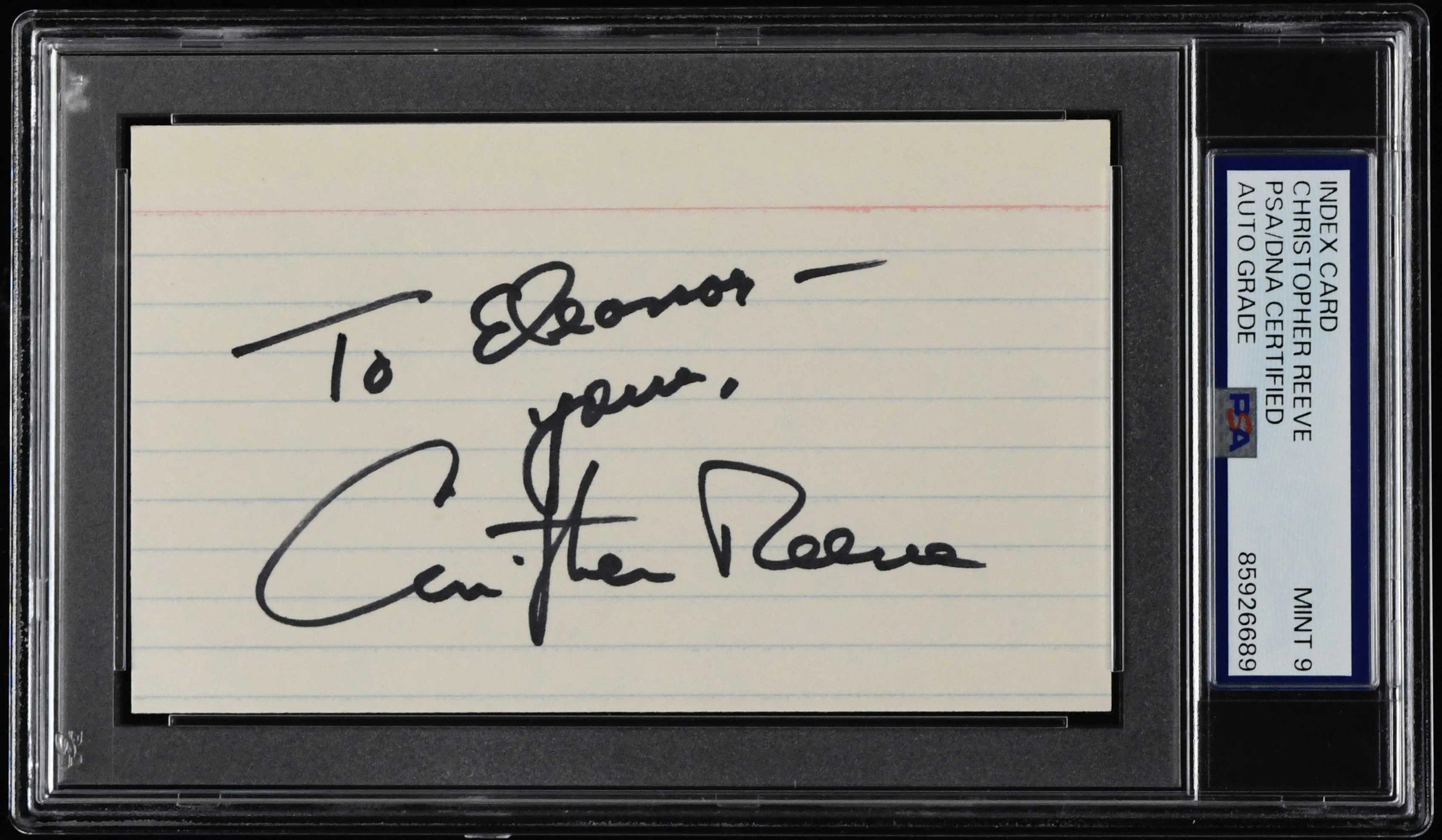 Christopher Reeve autographed index card (PSA/DNA Mint 9)...