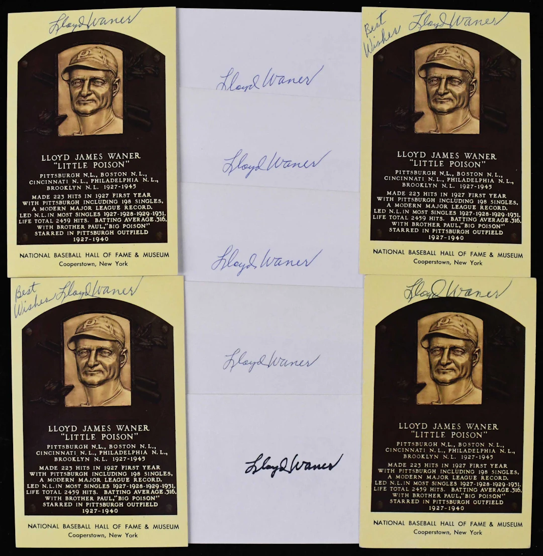 "Lot of (20) Lloyd Waner autographs (EX-NM) Includes (10)...