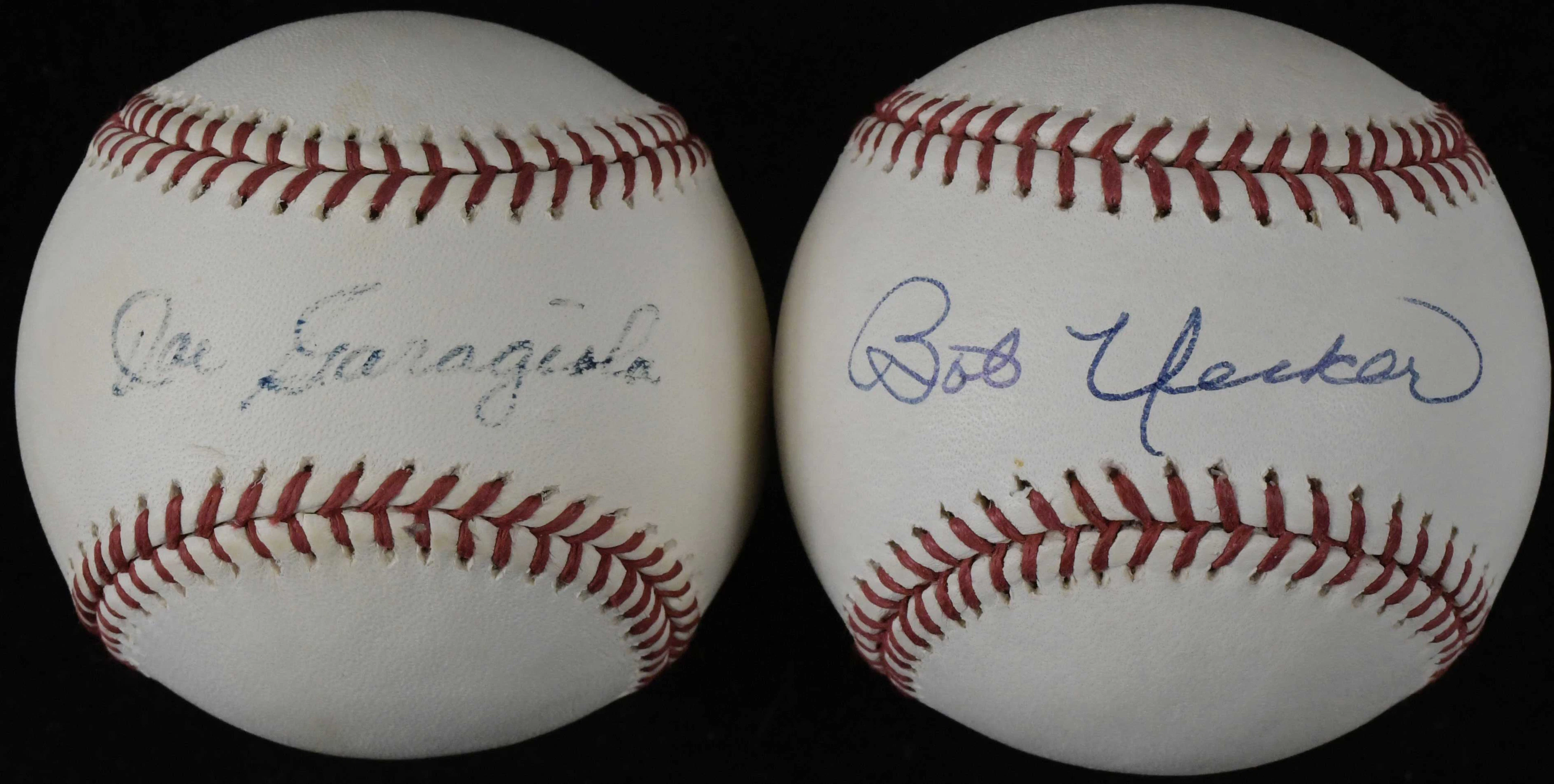 "Bob Uecker and Joe Garagiola signed baseballs (EX-EX/MT)