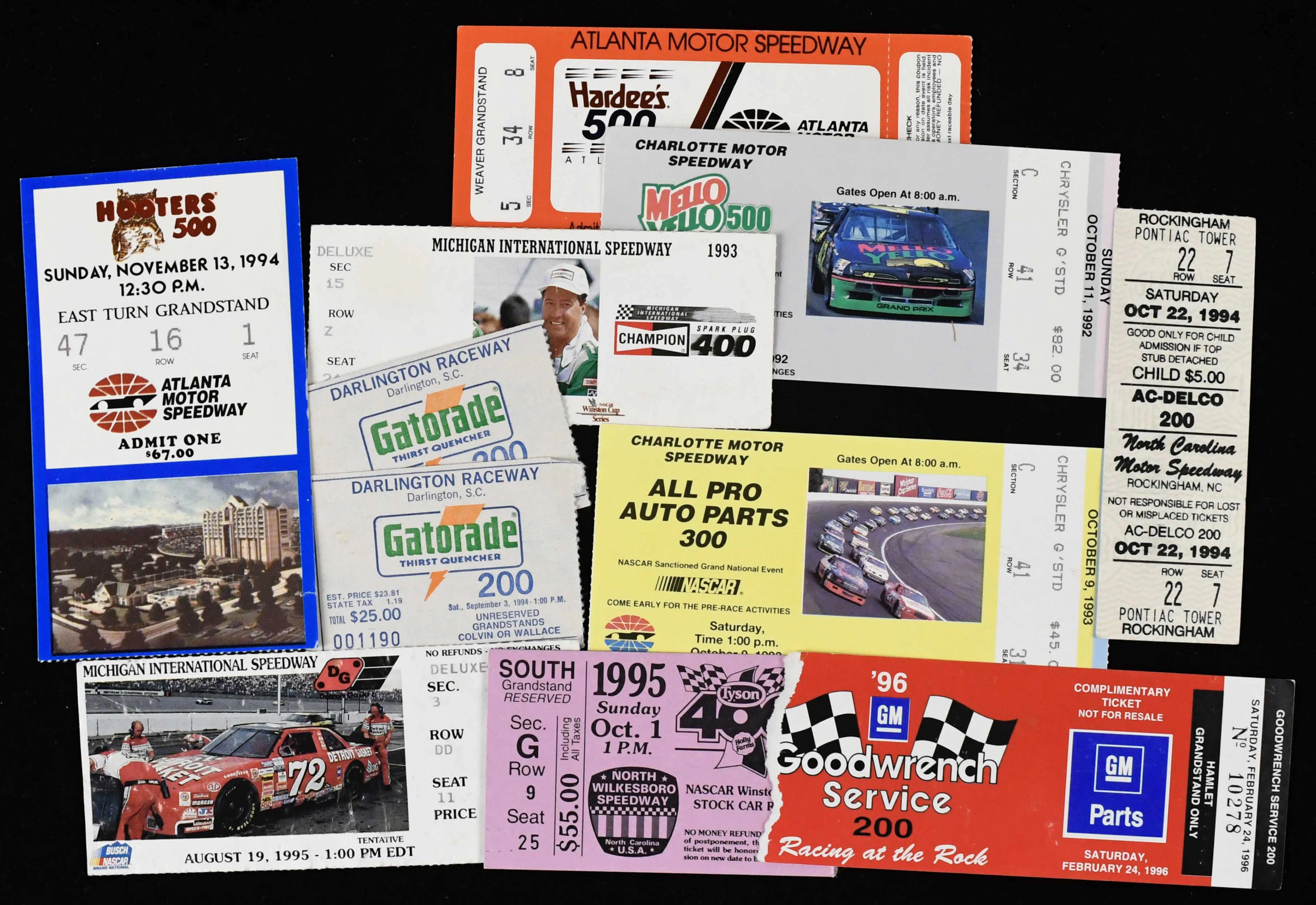 "Lot of (75) Mark Martin NASCAR win full tickets and ticket stubs (FR/GD-NM)