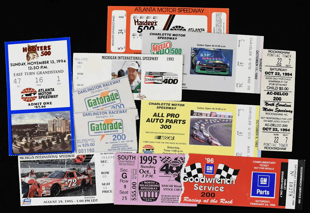 "Lot of (75) Mark Martin NASCAR win full tickets and ticket stubs (FR/GD-NM)