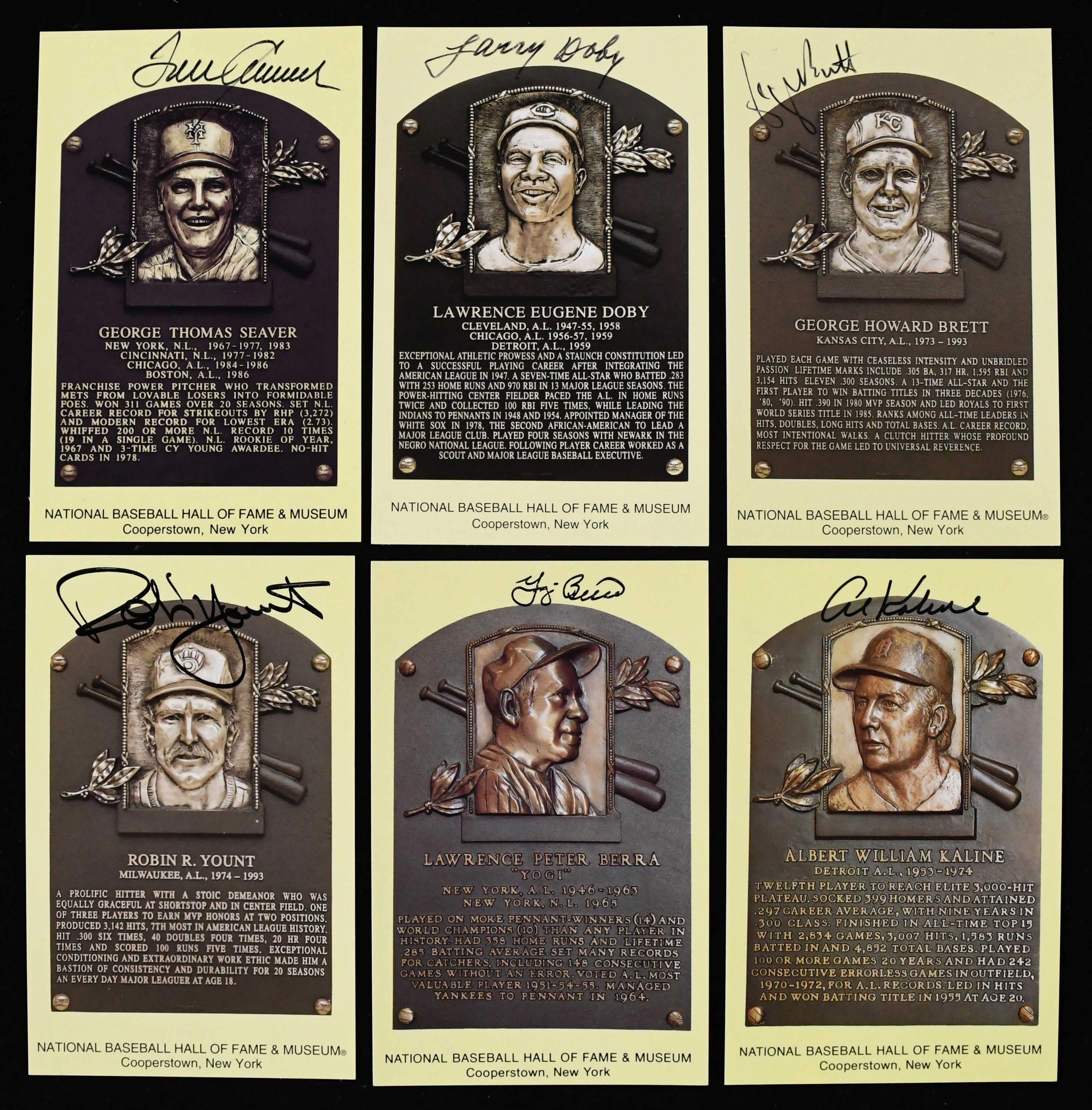 "Lot of (8) autographed yellow Hall of Fame postcards incl