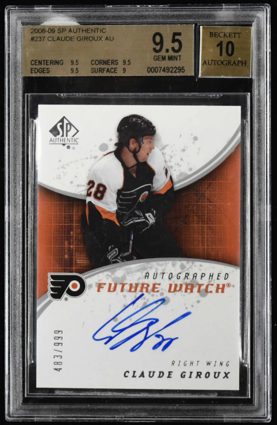 2008-09 SP Authentic #237 Claude Giroux signed rookie...