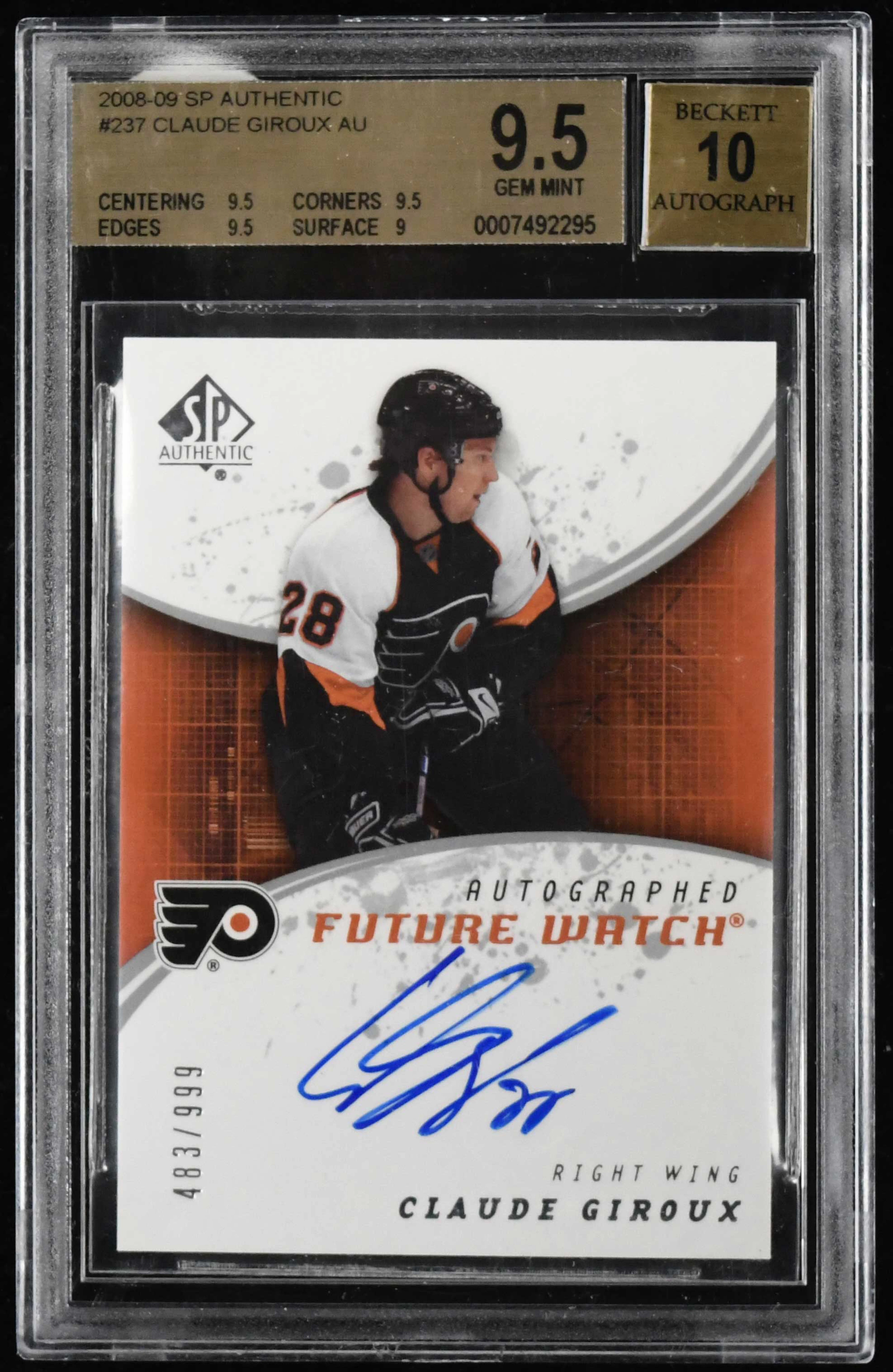 2008-09 SP Authentic #237 Claude Giroux signed rookie...