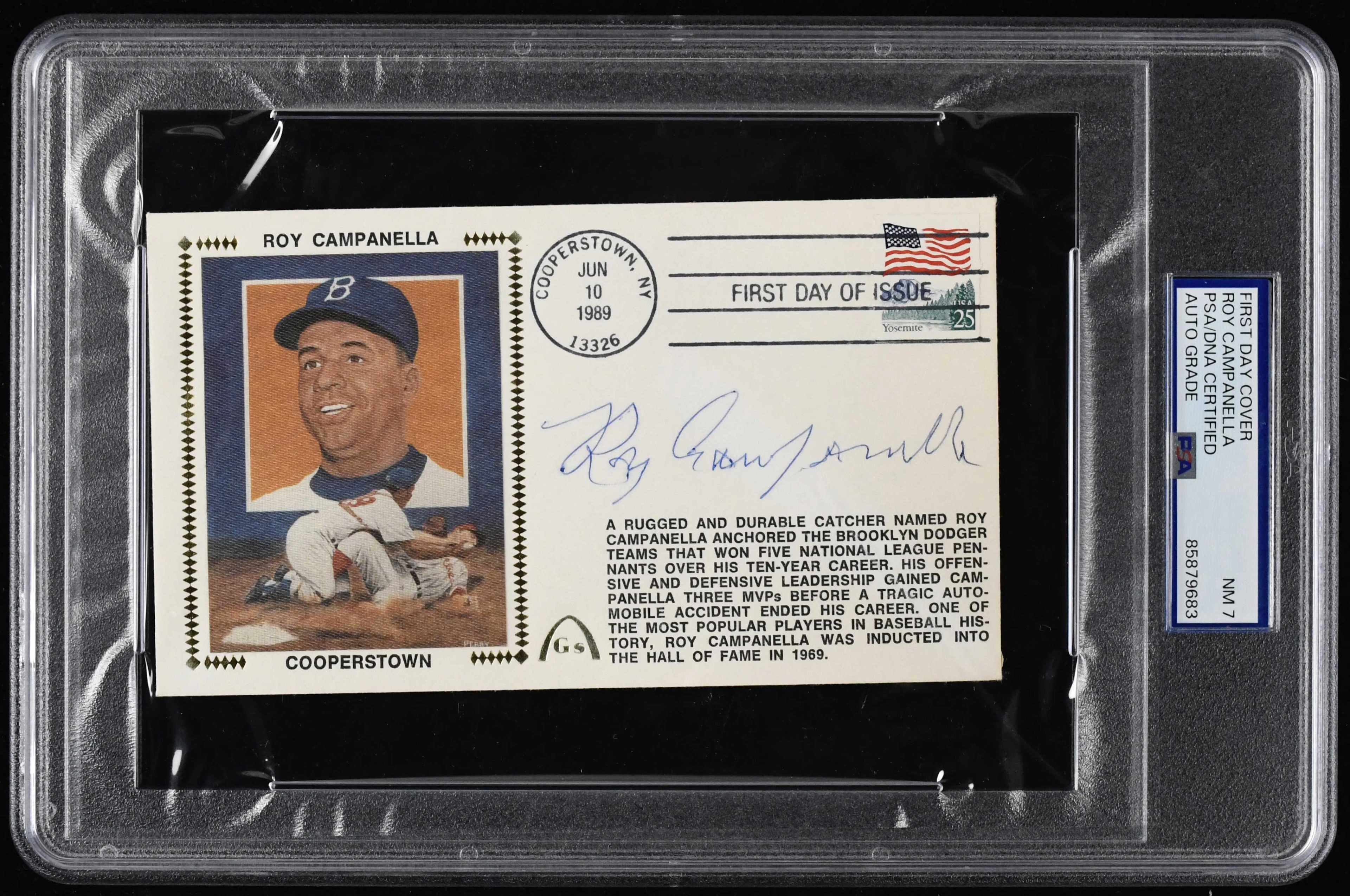 Roy Campanella signed 1989 First Day Cover (PSA 7 NM auto grade)