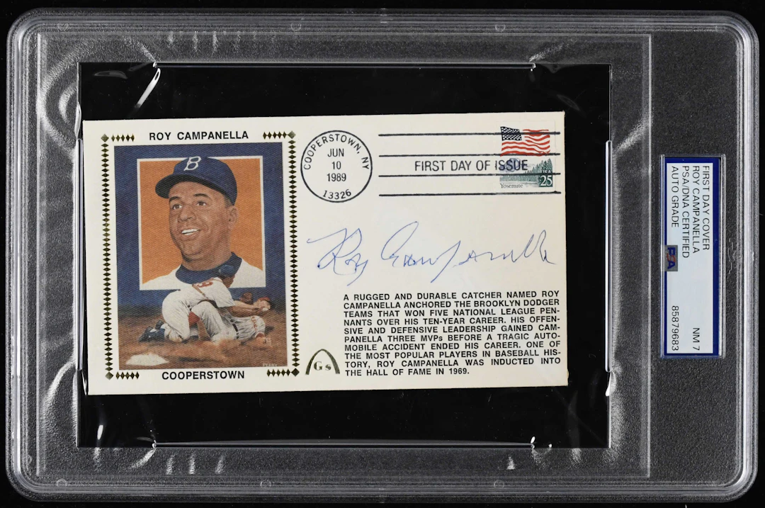 Roy Campanella signed 1989 First Day Cover (PSA 7 NM auto grade)