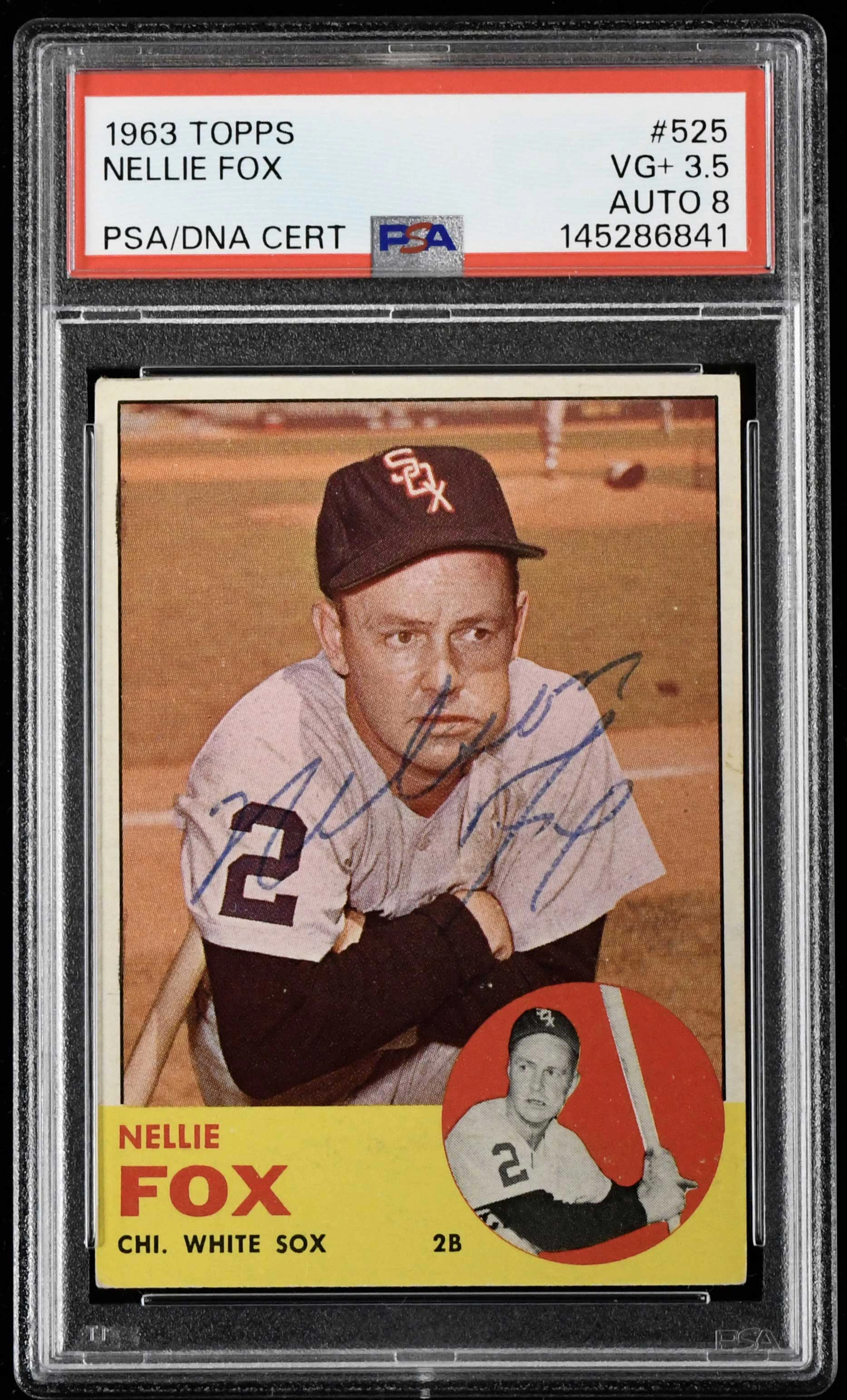 1963 Topps #525 Nellie Fox autographed card (PSA VG+ 3.5...