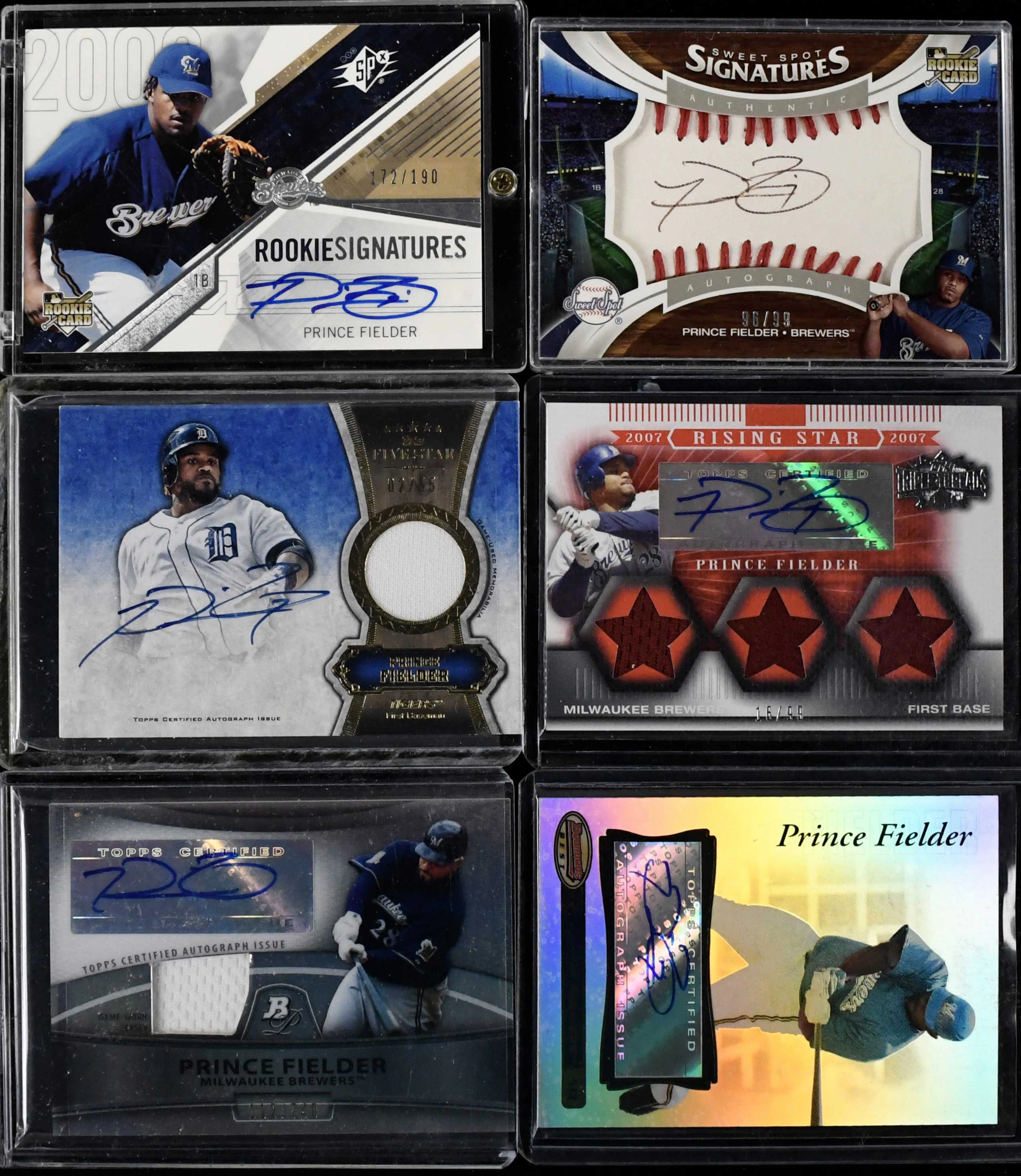 "Lot of (6) Prince Fielder signed rookies and insert cards (NM-NM/MT)