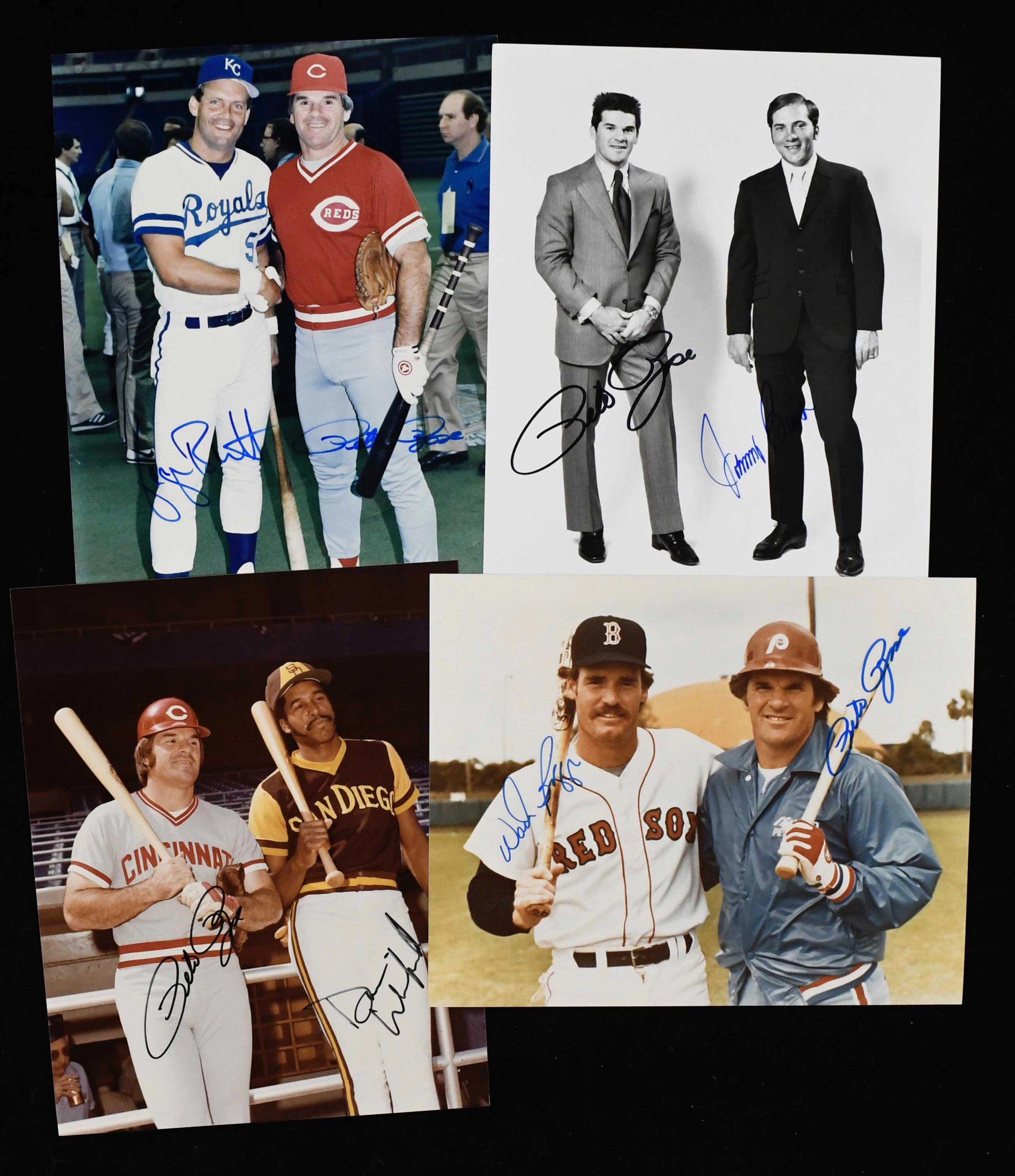 Lot of (4) Pete Rose dual-signed photographs with Hall of...