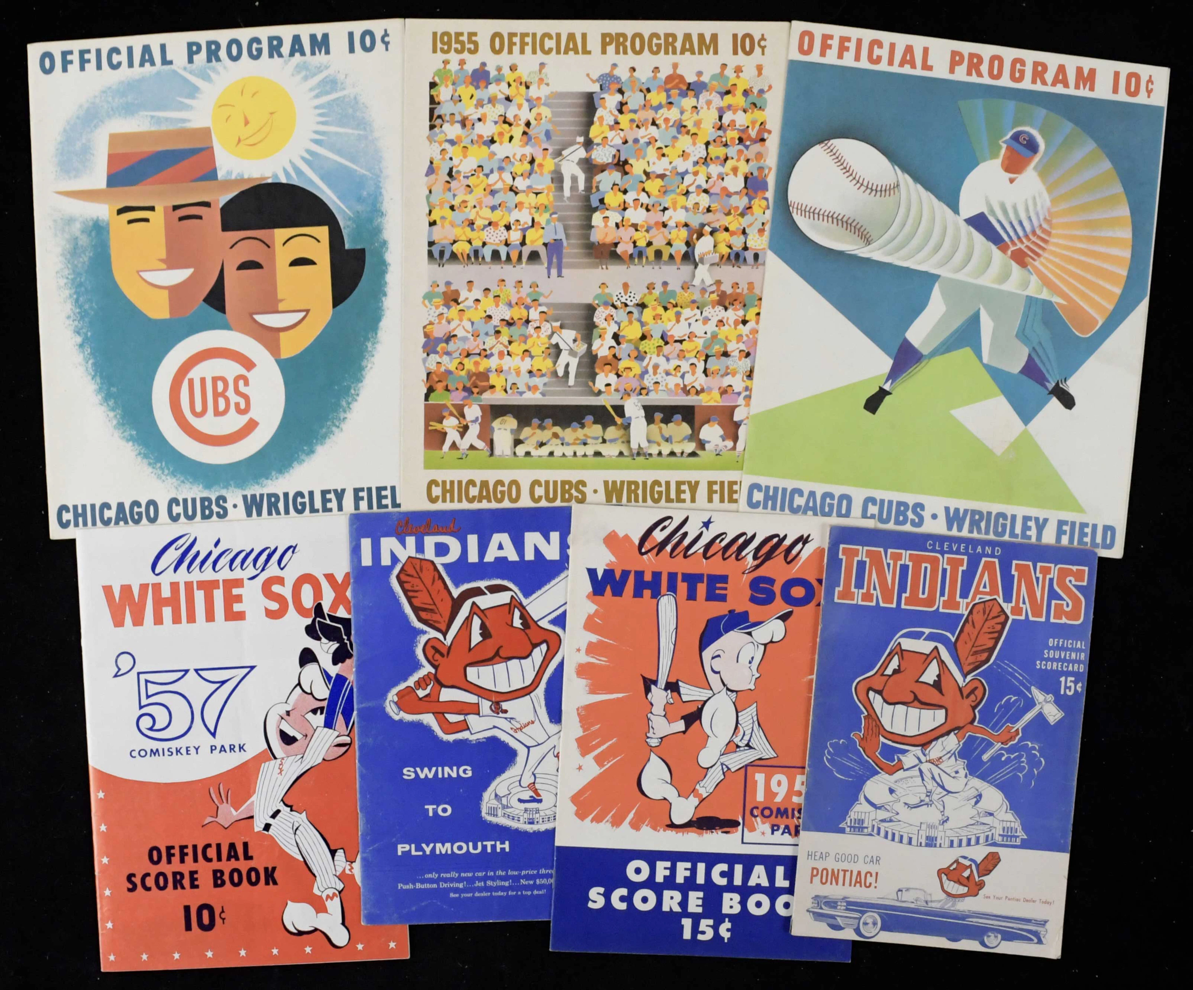 "Lot of (9) baseball programs from 1955-1960 with rare tie game (VG-NM)
