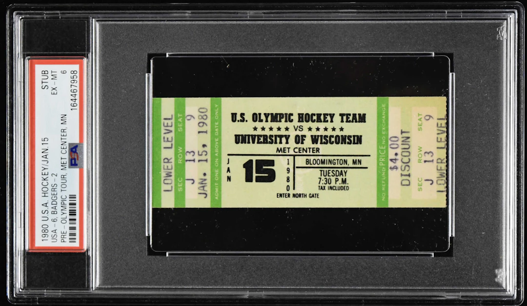 "1/15/1980 USA Hockey Pre-Olympic tour ticket stub graded...