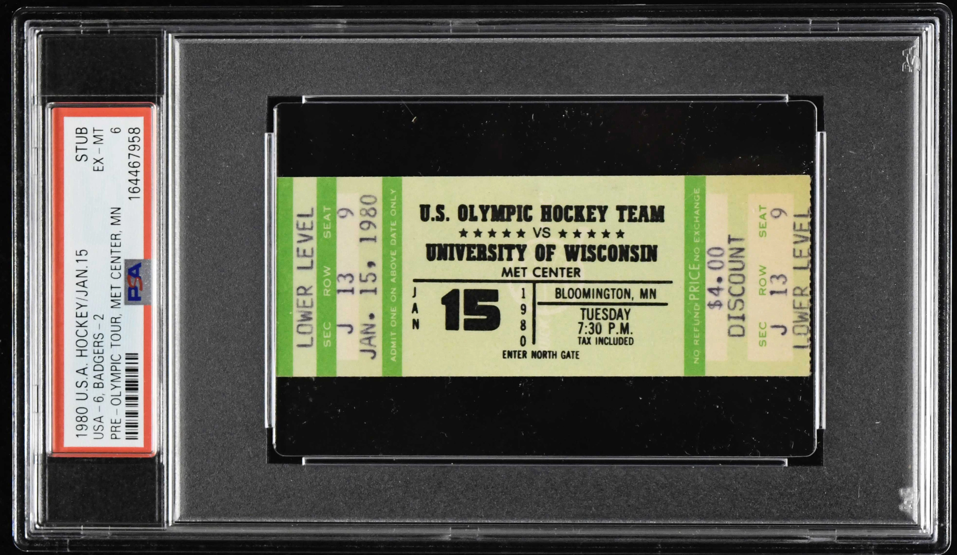 "1/15/1980 USA Hockey Pre-Olympic tour ticket stub graded...