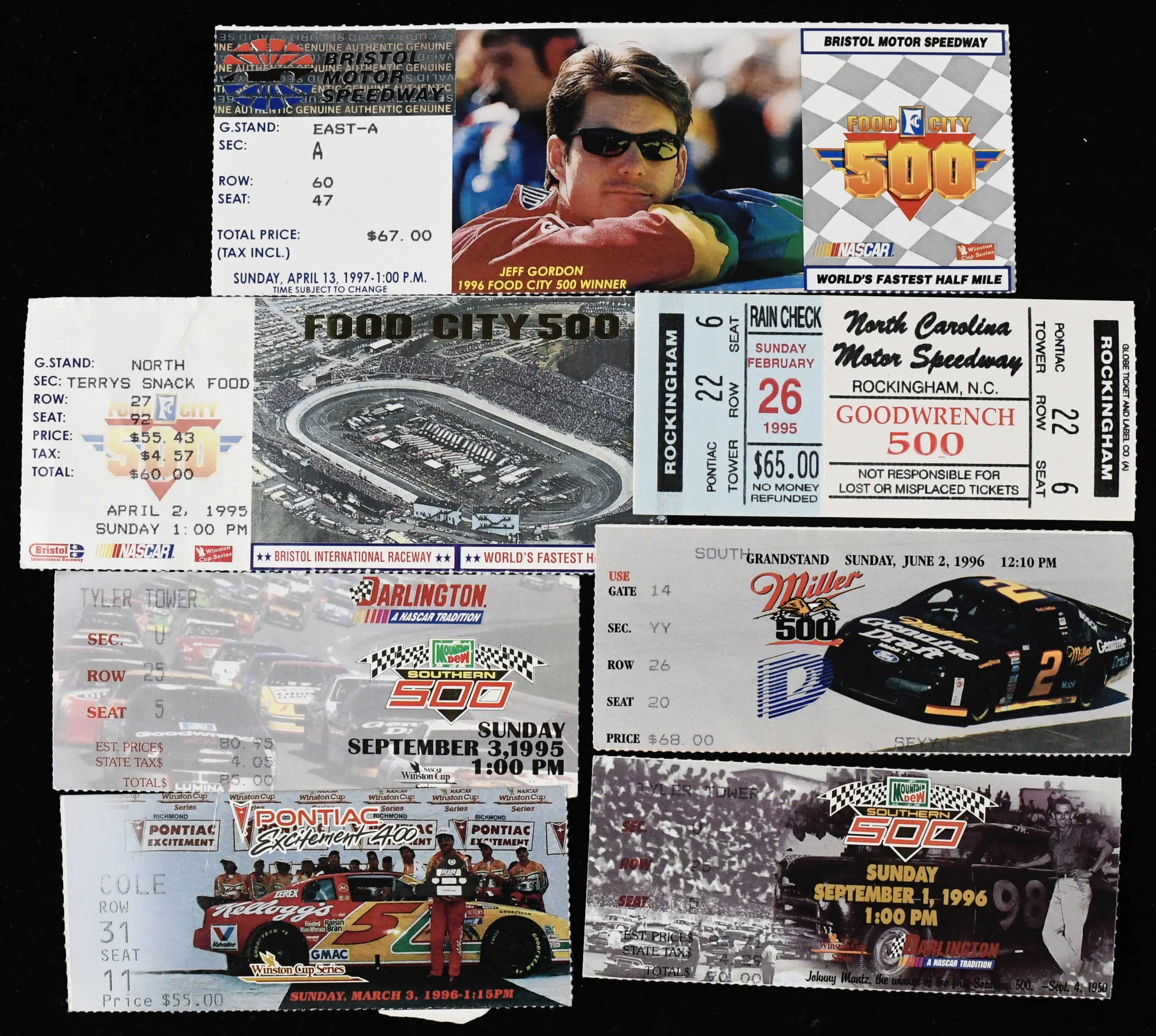 "Lot of (54) Jeff Gordon NASCAR win full tickets and ticket stubs (FR/GD-NM)