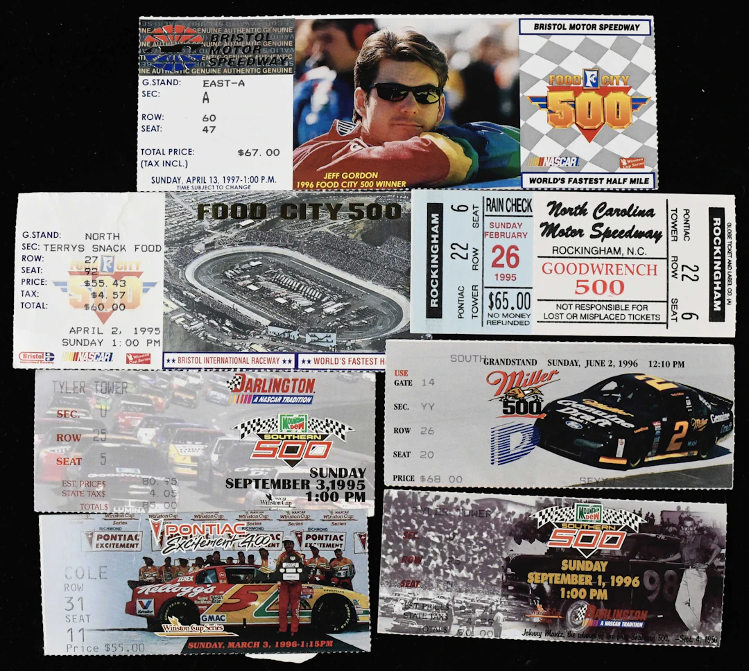 "Lot of (54) Jeff Gordon NASCAR win full tickets and ticket stubs (FR/GD-NM)