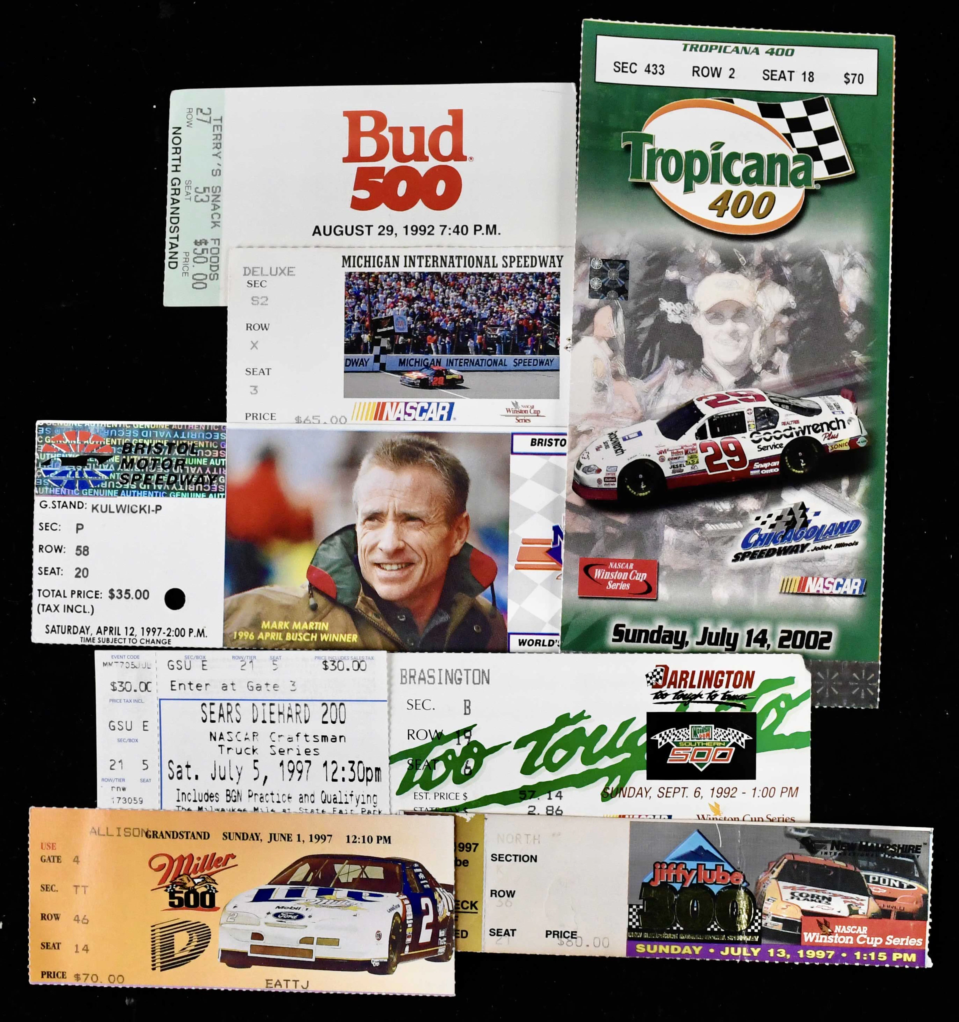 "Lot of (52) NASCAR HOFers winning race full tickets & ticket stubs (GD-NM)