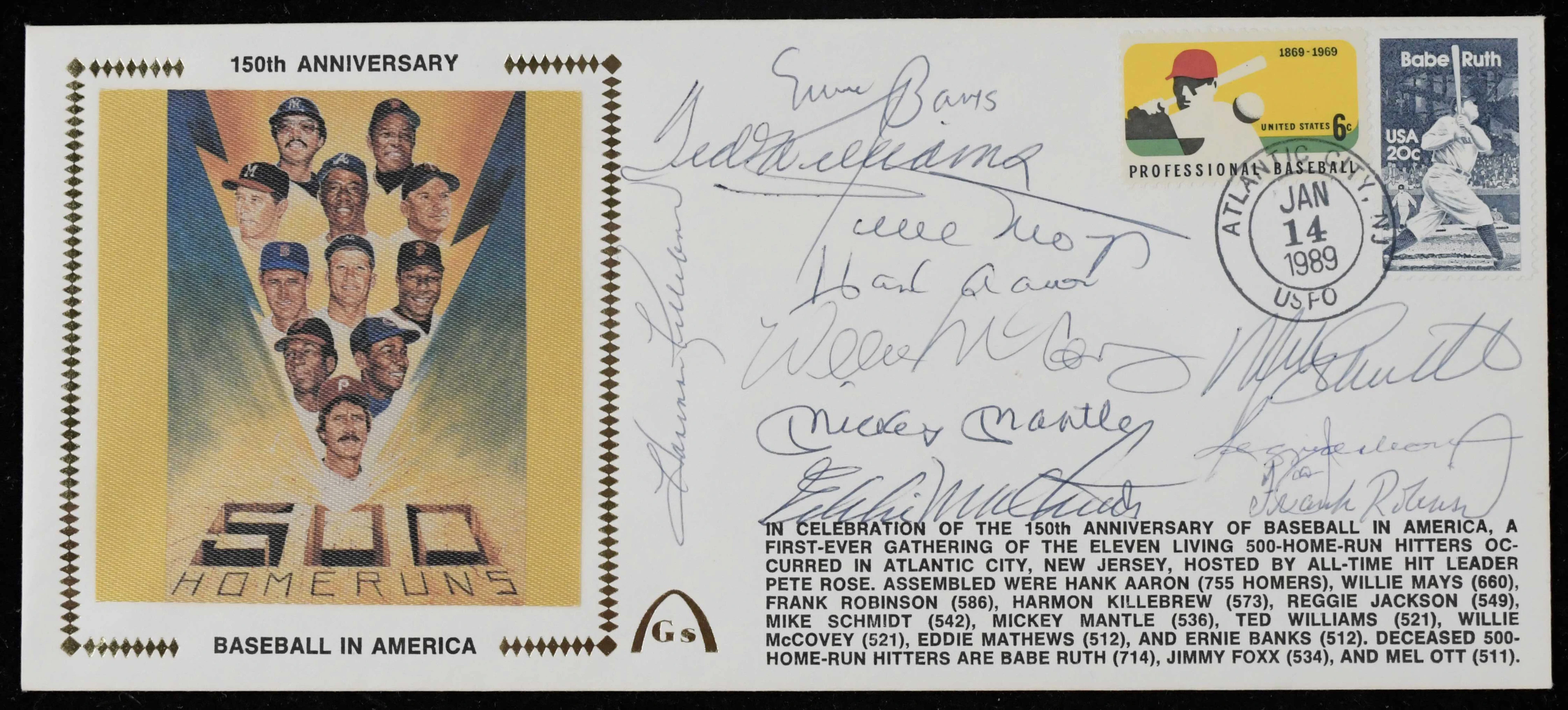 "500 Home Run Club multi-signed commemorative postal cover (NM)