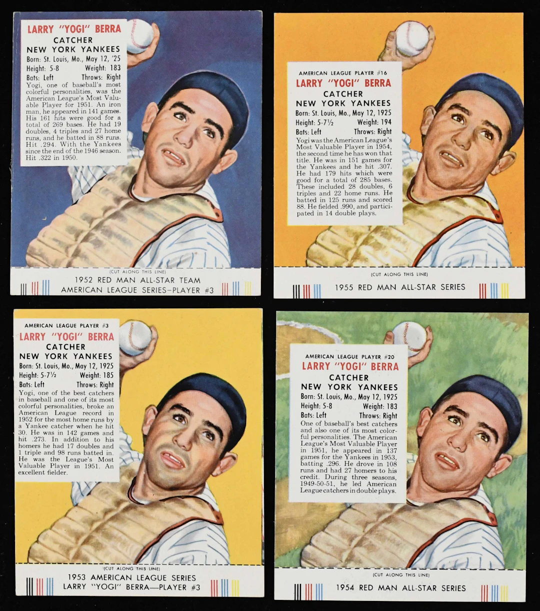 "1952-1955 Yogi Berra Red Man Tobacco cards (with tabs) (GD-EX