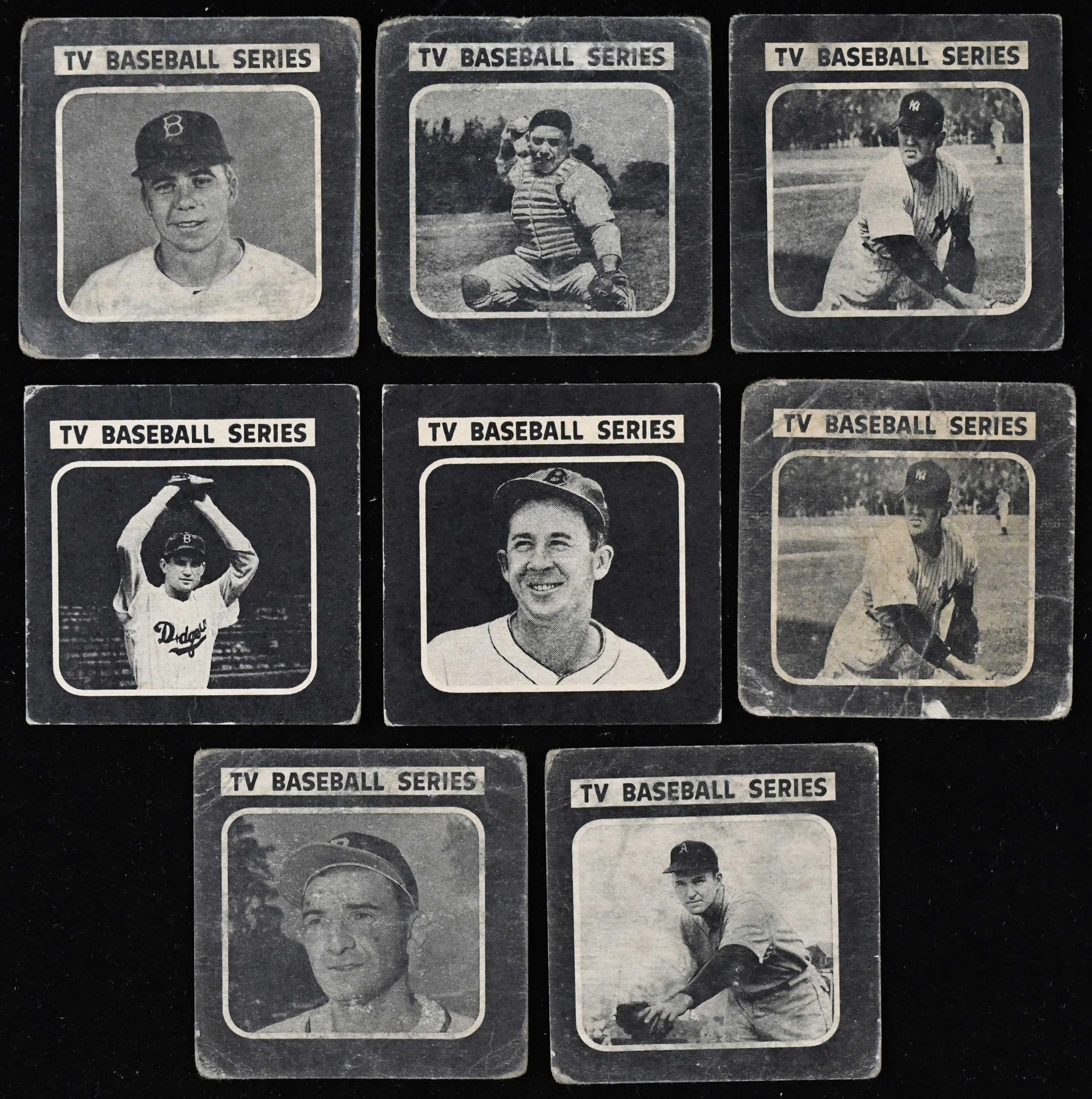"Lot of (8) 1950 Drake's TV Series cards with Reese and Berra (PR-FR)