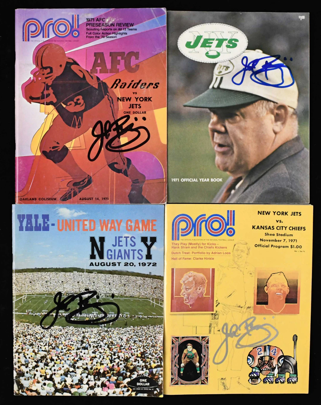 "Lot of (4) John Riggins signed New York Jets programs...