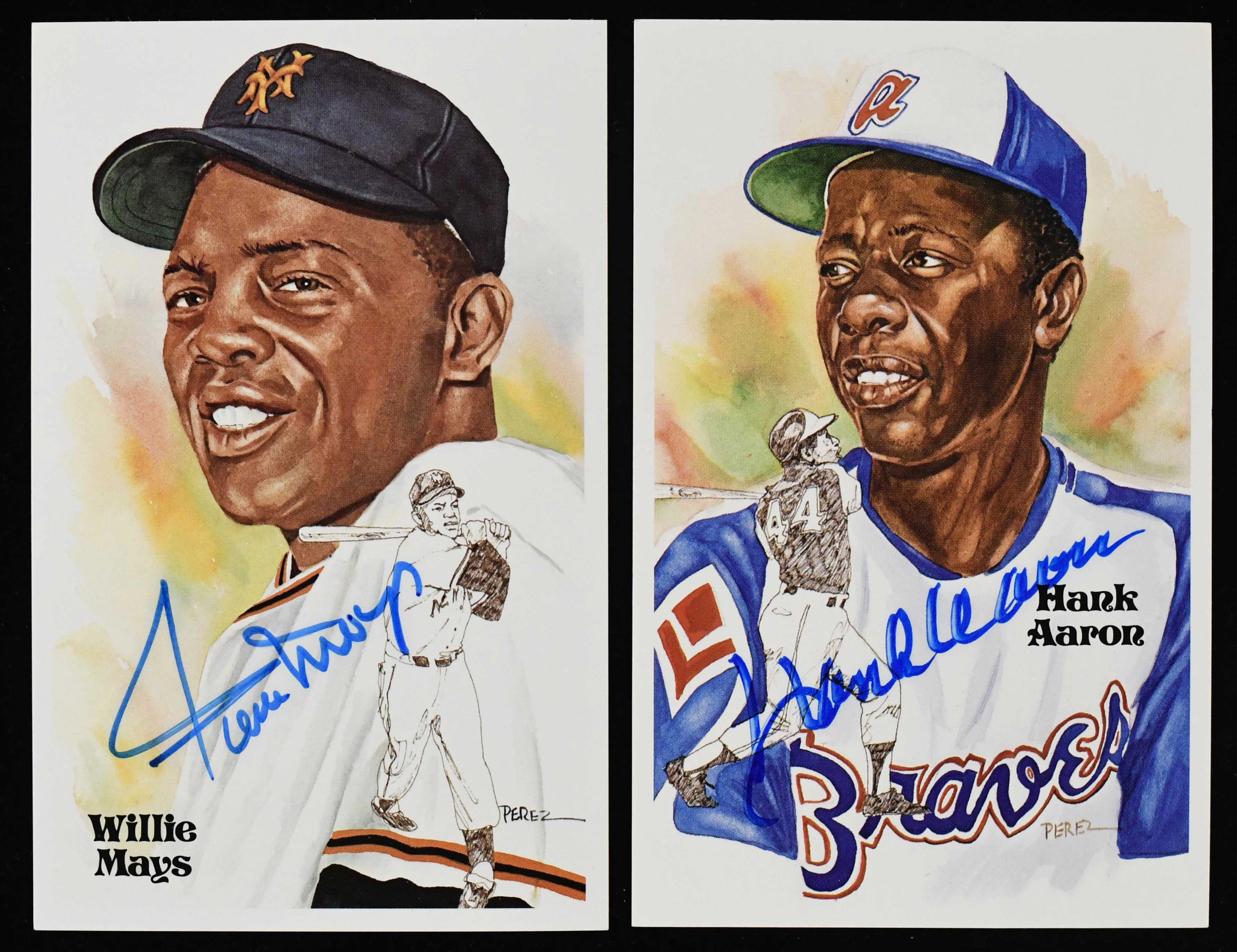 Hank Aaron and Willie Mays autographed Perez-Steele...