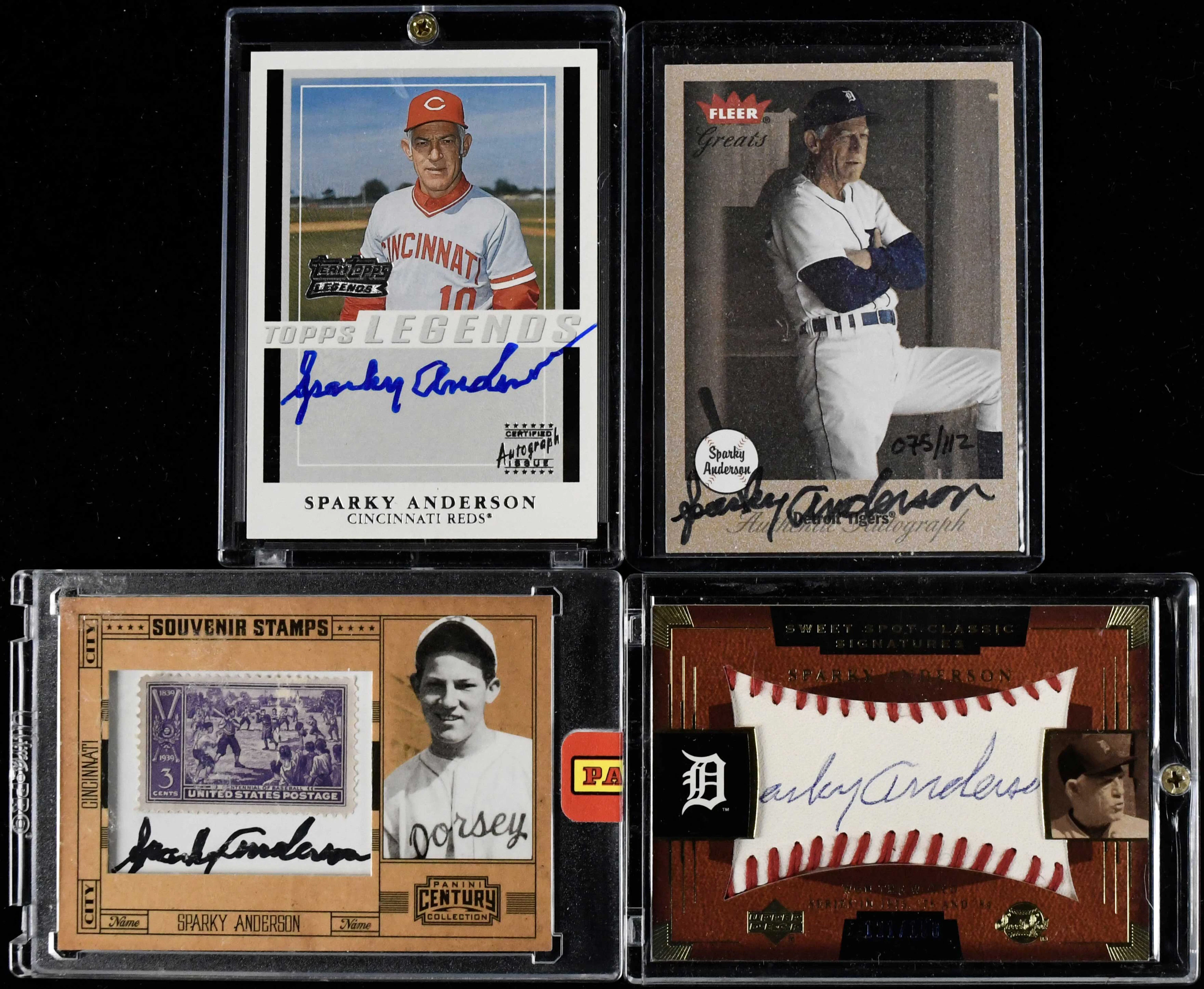 "Lot of (4) Sparky Anderson signed insert cards (NM-NM/MT)