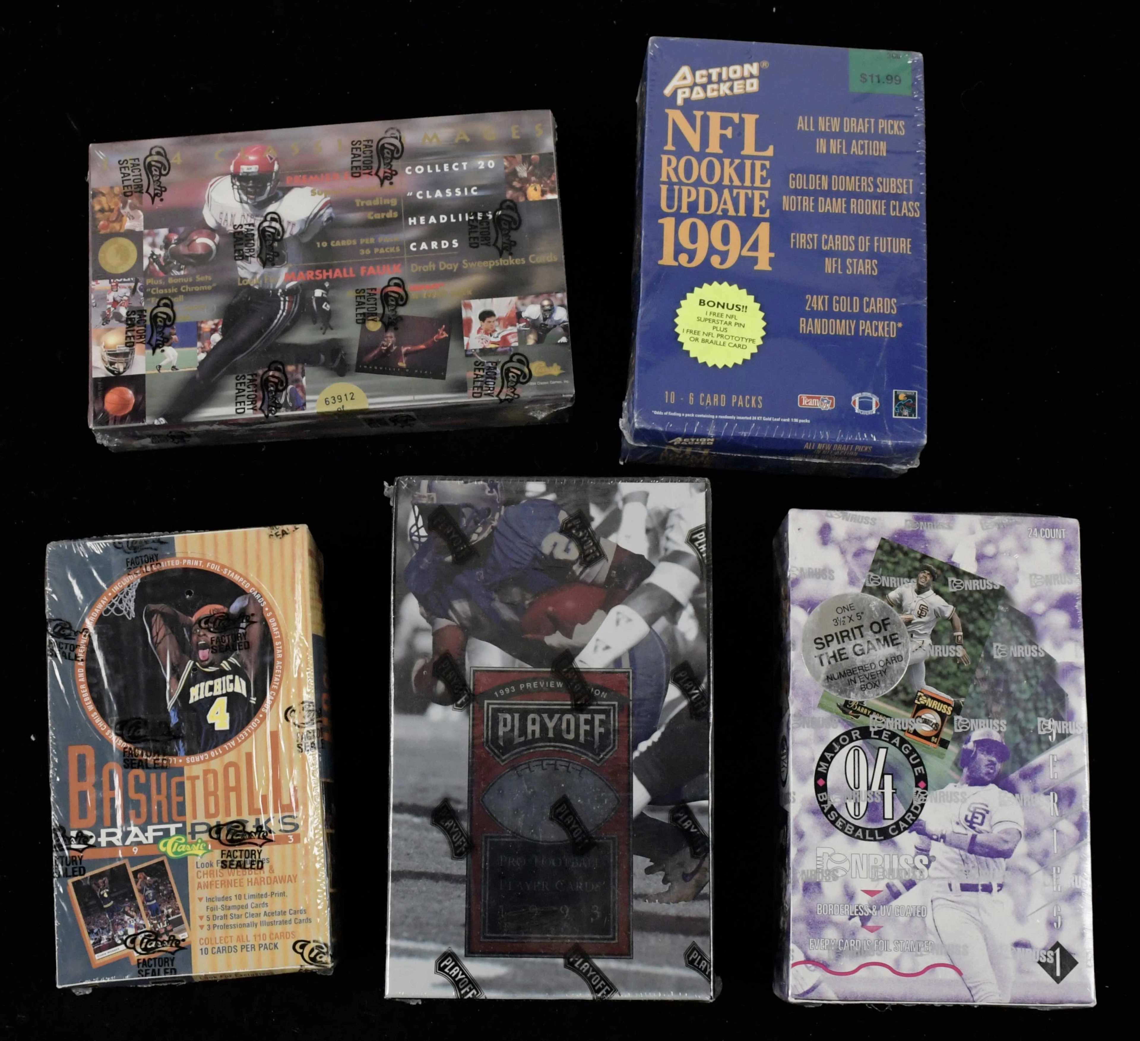 "Multi-sport lot of (7) 1990s factory-sealed hobby boxes