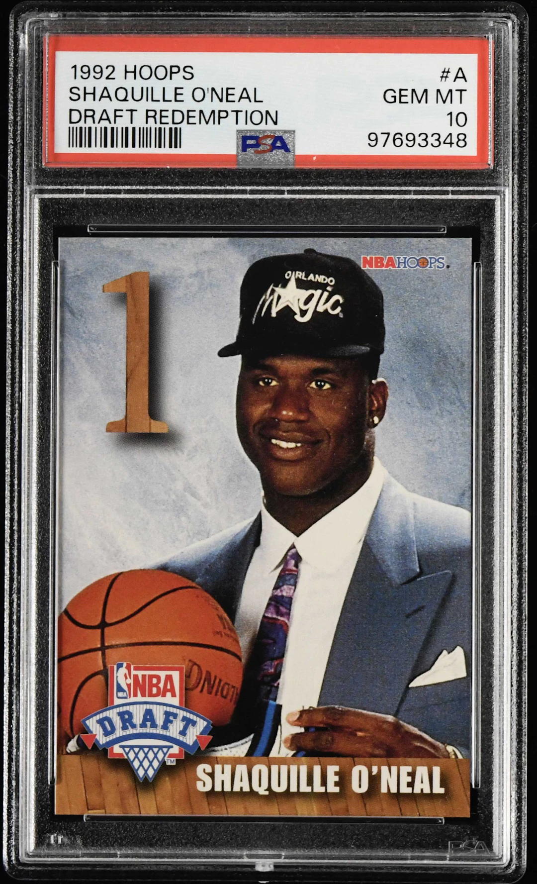 "1992 Hoops #A Shaquille O'Neal Draft Redemption RC (PSA 10 GEM MT)