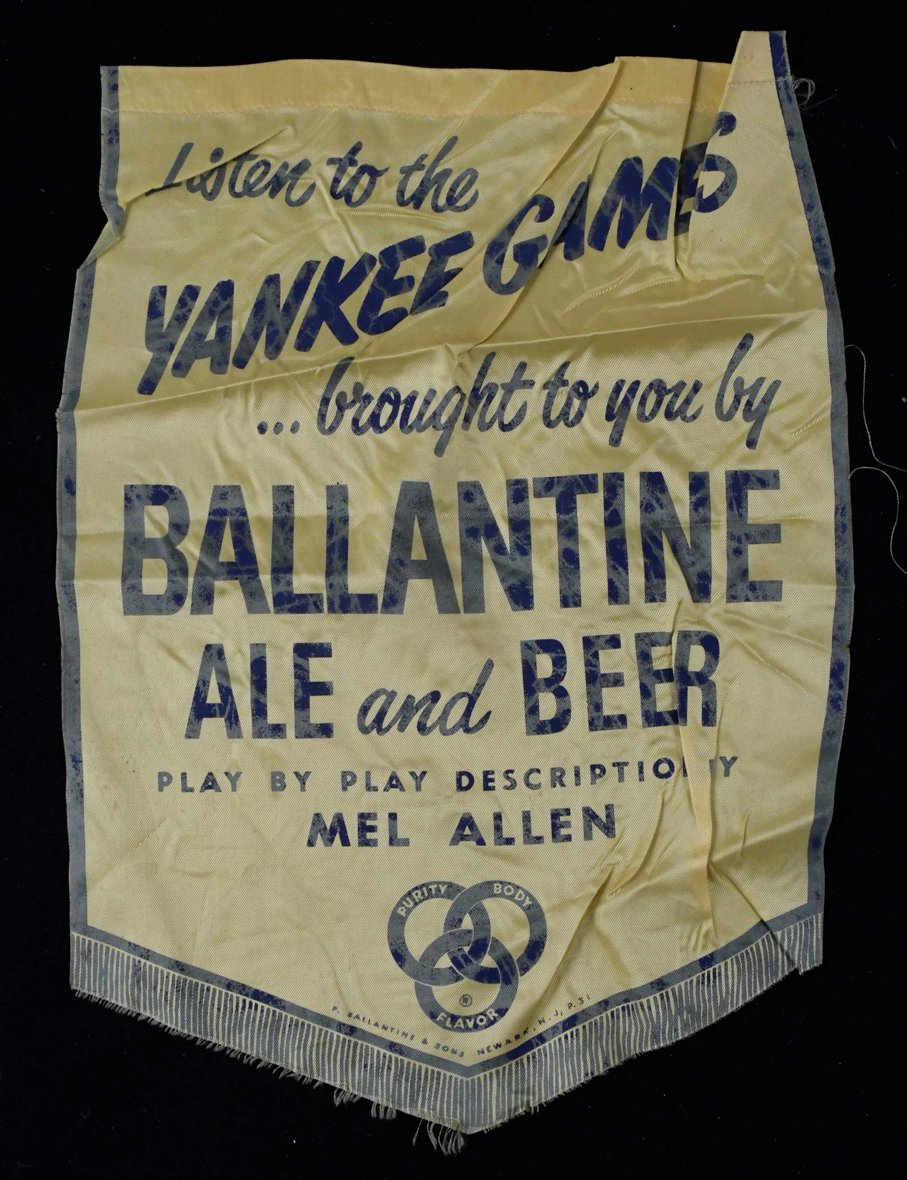 "Mel Allen / New York Yankees promotional banner by Ballantine