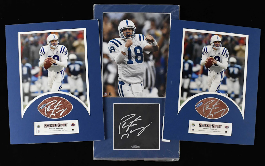 "Lot of (4) Upper Deck Peyton Manning matted and...
