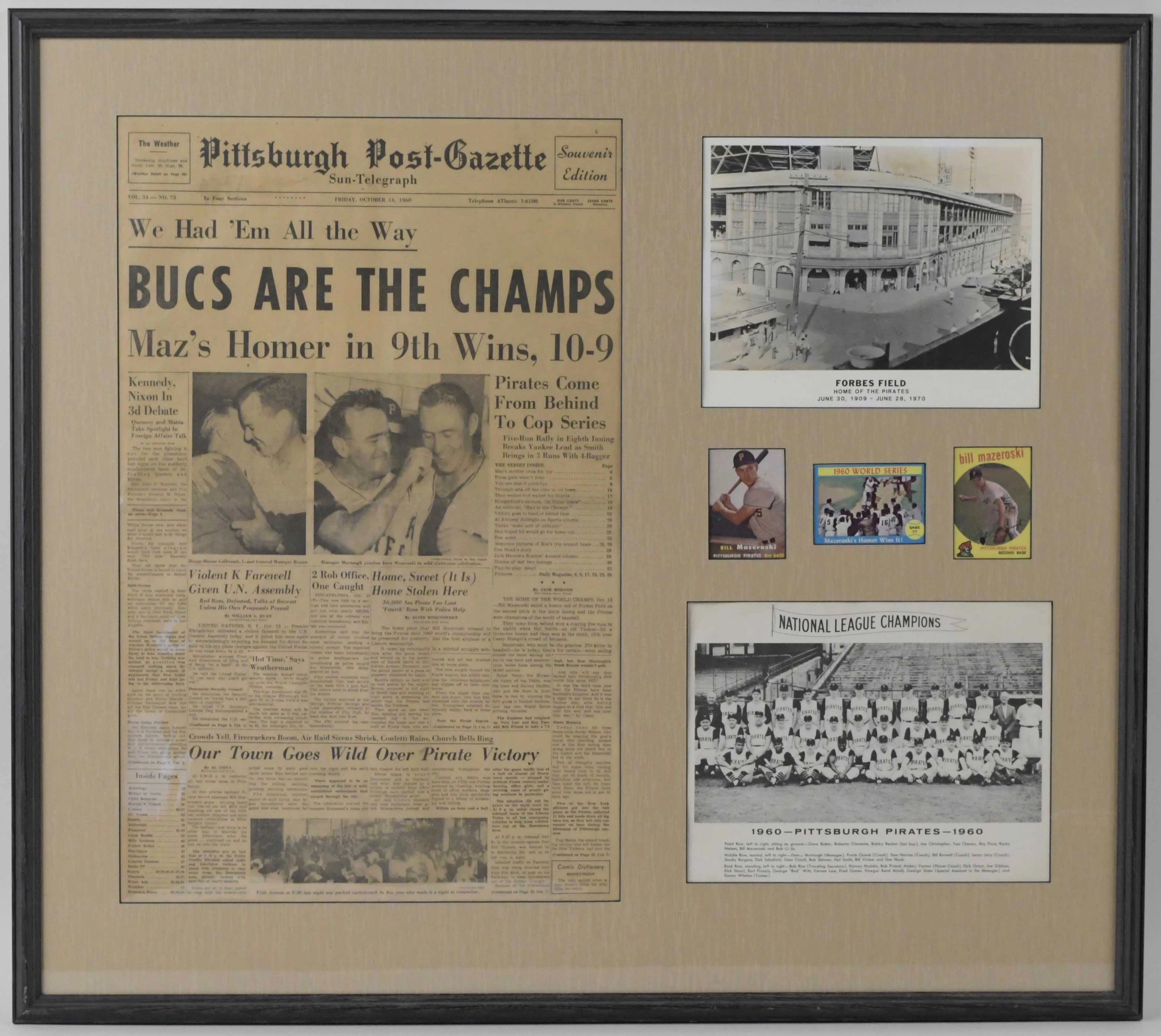 "Large 1960 Pittsburgh Pirates World Series champs display (EX/MT)