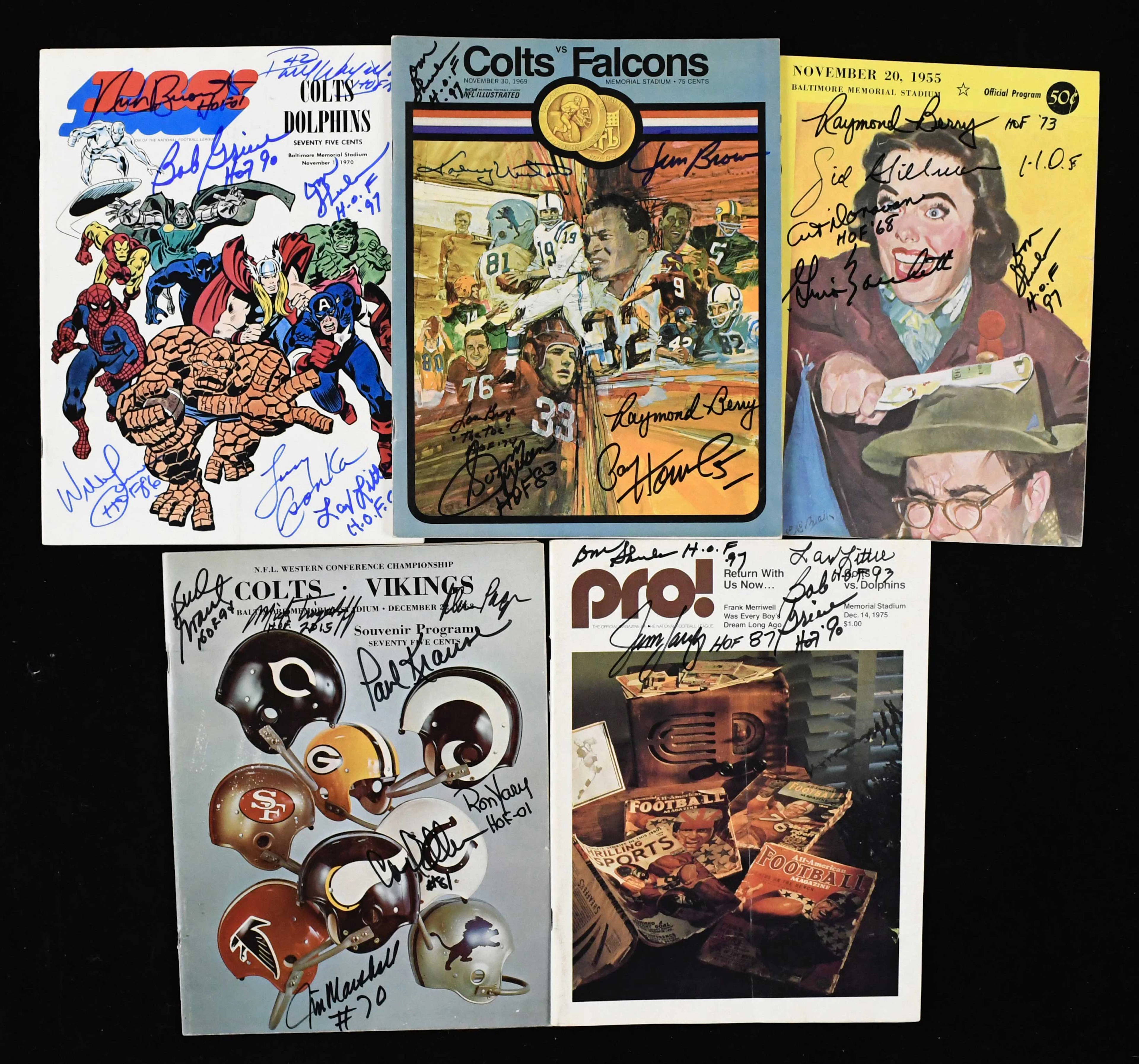 "Lot of (5) multi-signed FB programs & publications with HOFers