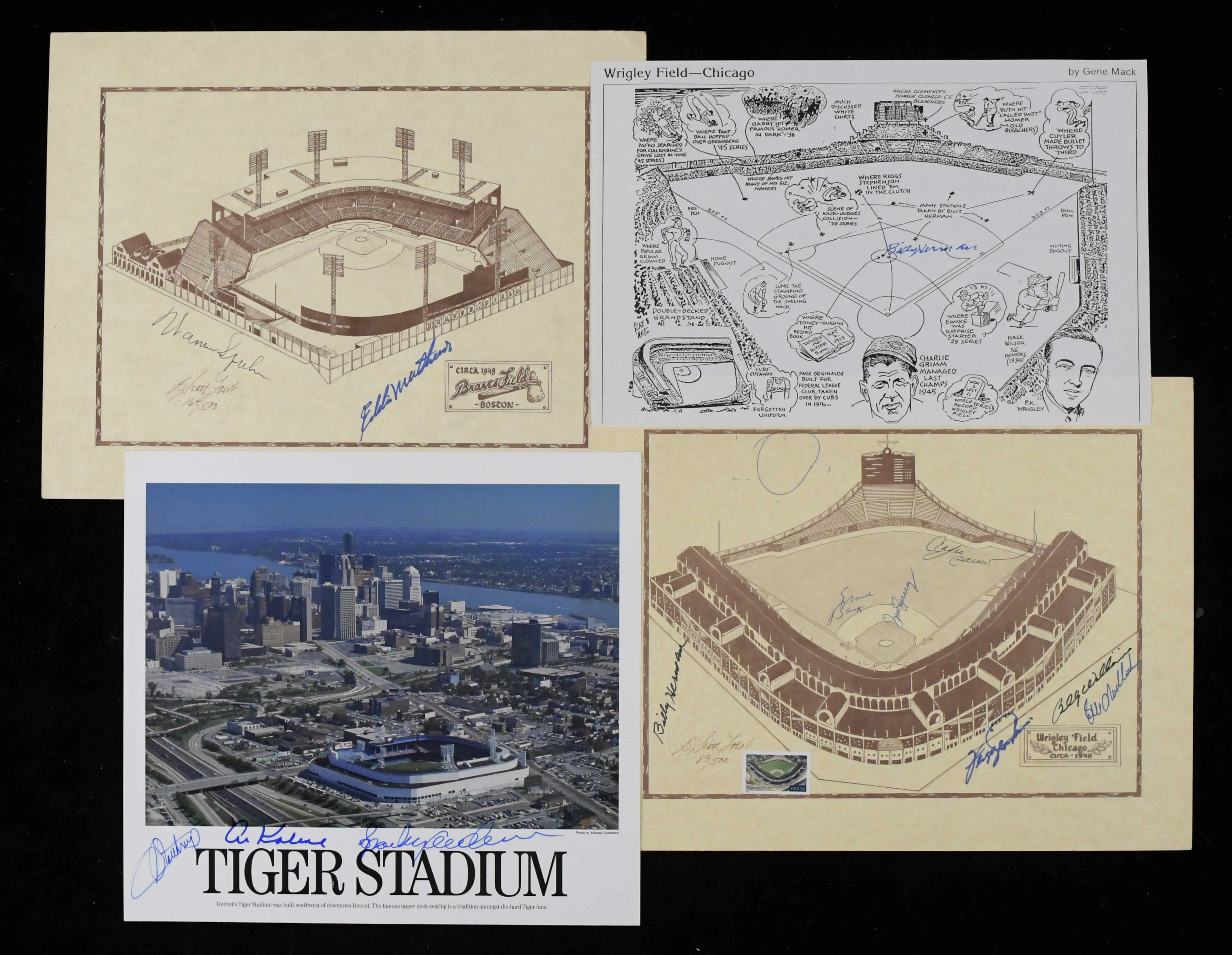 "Lot of (4) signed baseball stadium prints (EX-NM)
