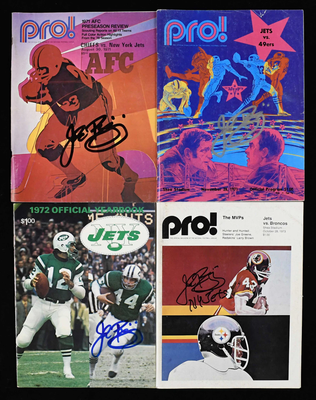"Lot of (4) John Riggins signed New York Jets programs...